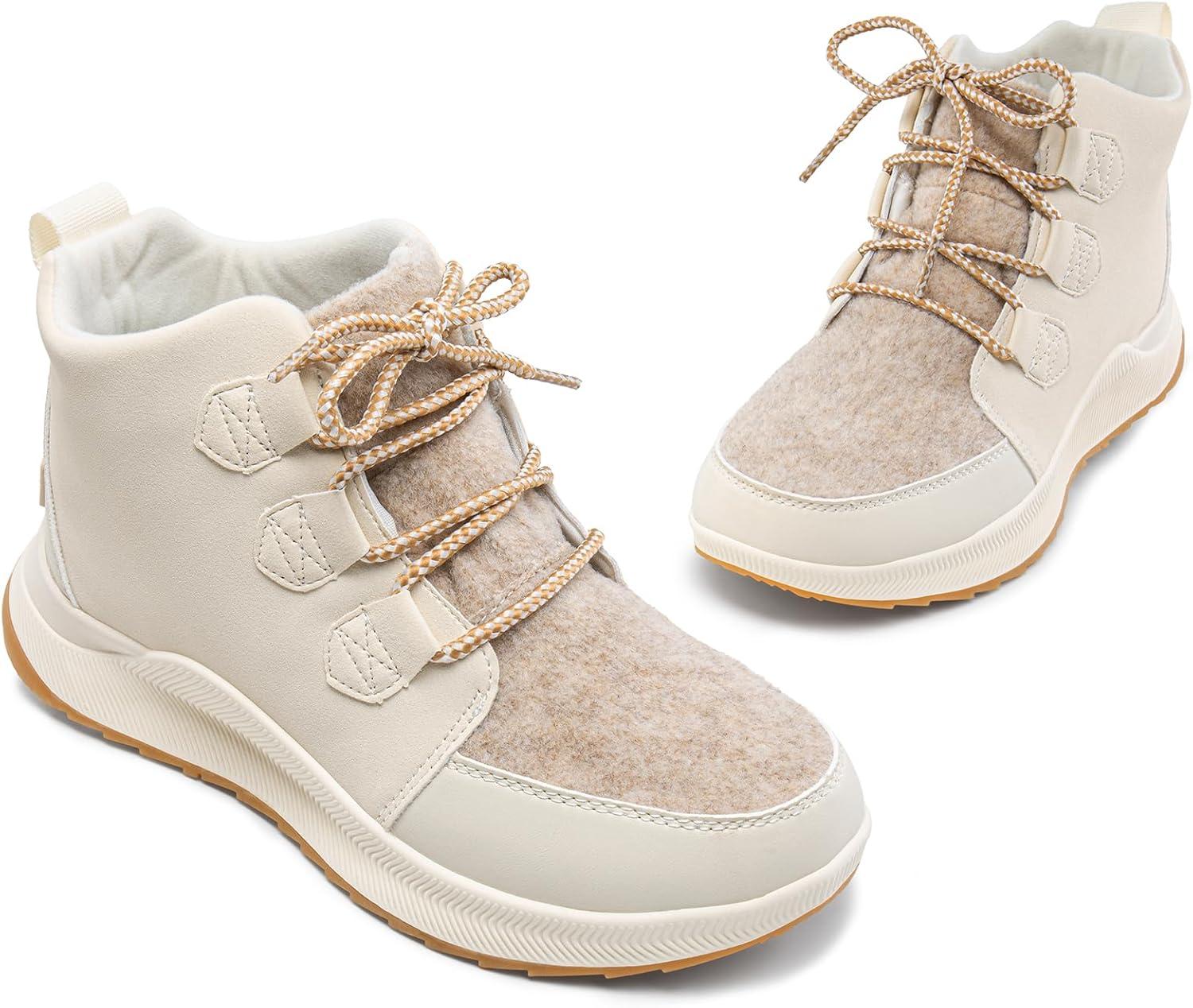 imageDREAM PAIRS Ankle Winter Boots for Women Waterproof Lace Up AntiSlip Warm Snow Booties Fashion Sneaker BootsBeige