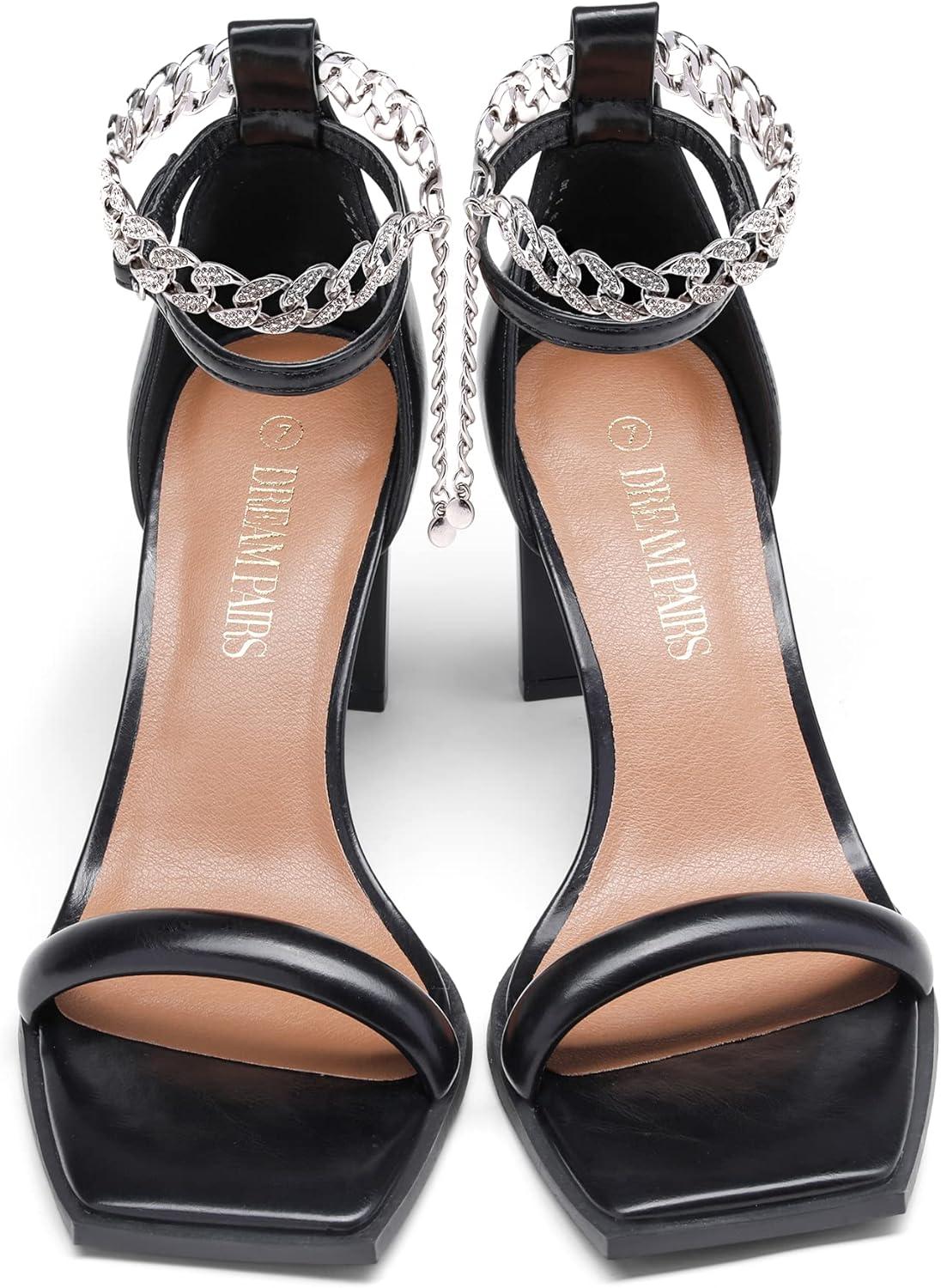 imageDREAM PAIRS Black High Heels Chunky Block Square Toe Heels for Women Sexy Dressy Open Toe Chain Heel Sandals Size 8 SDHS2231W