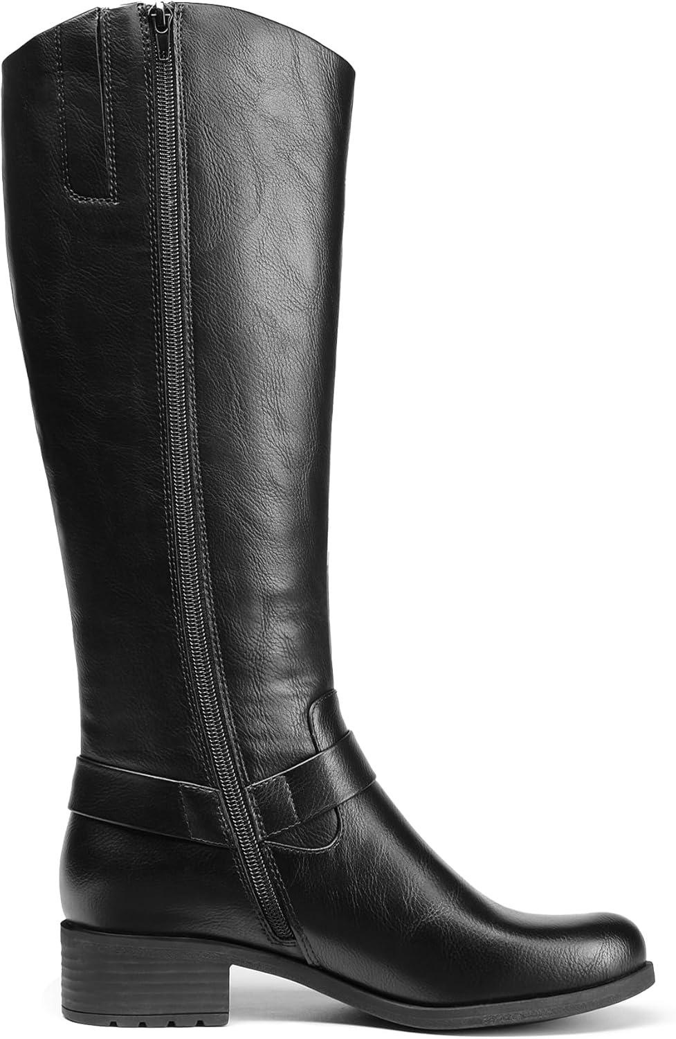 imageDREAM PAIRS Boots For Women Knee High Comfortable Pull On Side Zipper Buckle Riding BootsBlack