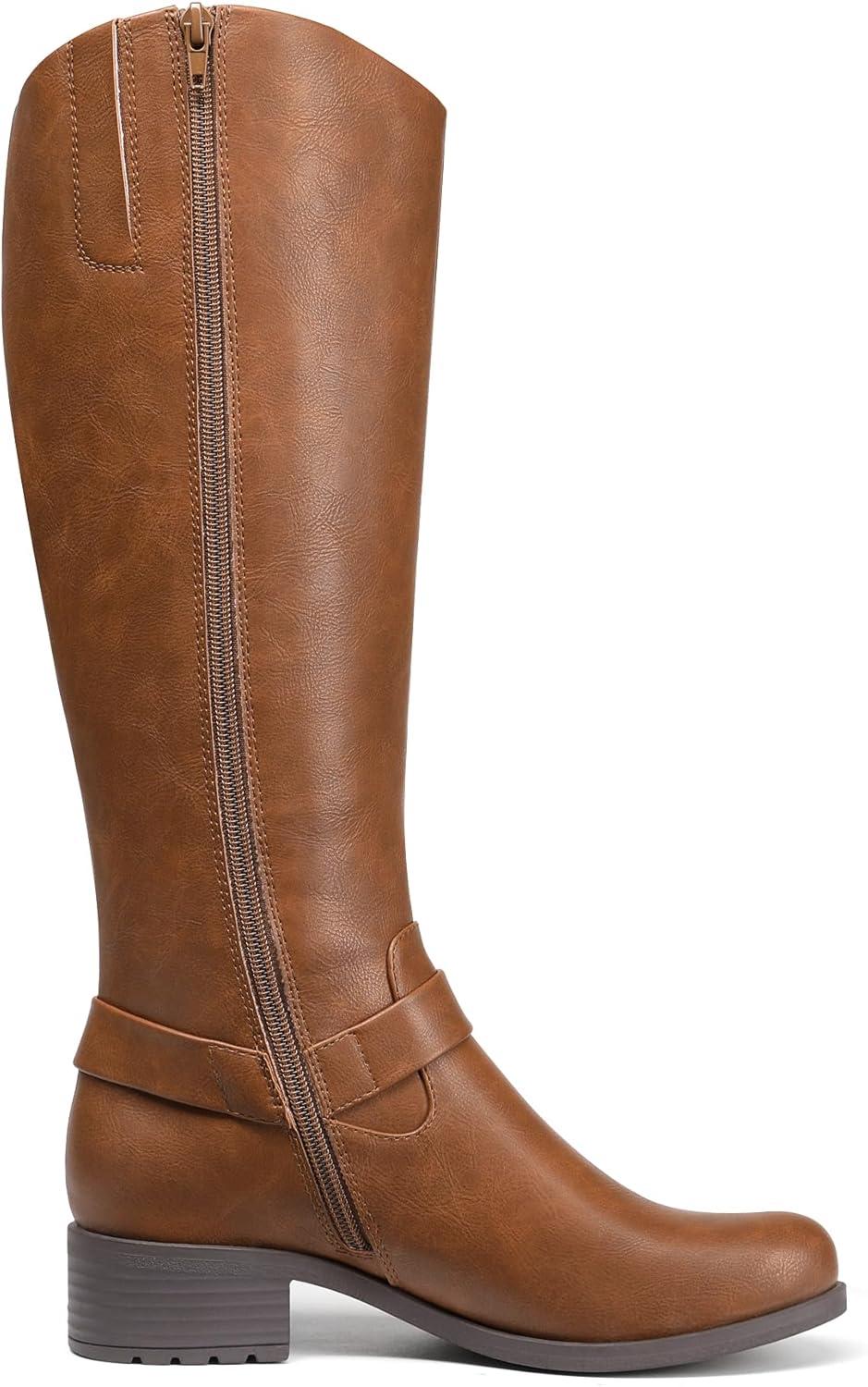 imageDREAM PAIRS Boots For Women Knee High Comfortable Pull On Side Zipper Buckle Riding BootsBrown