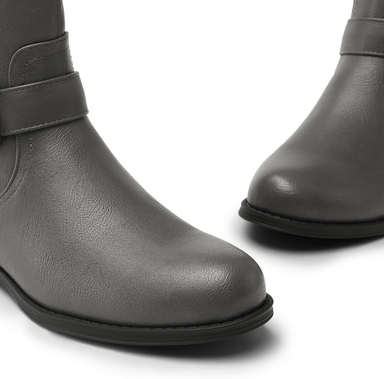 imageDREAM PAIRS Boots For Women Knee High Comfortable Pull On Side Zipper Buckle Riding BootsGrey