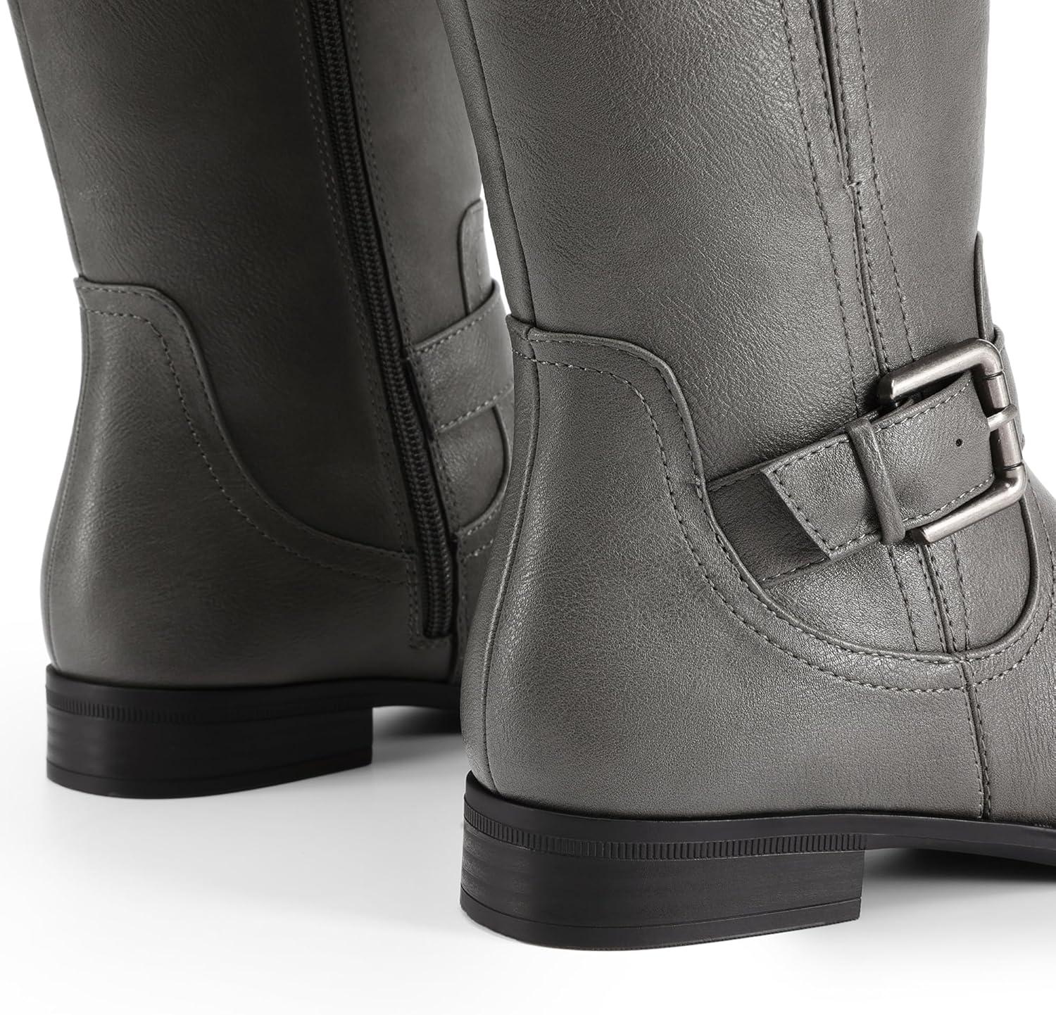 imageDREAM PAIRS Boots For Women Knee High Comfortable Pull On Side Zipper Buckle Riding BootsGrey