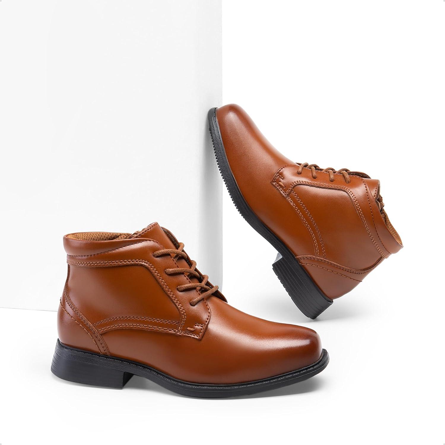 imageDREAM PAIRS Boys Dress Boots Laceup Formal Shoes with Side ZipperCamel