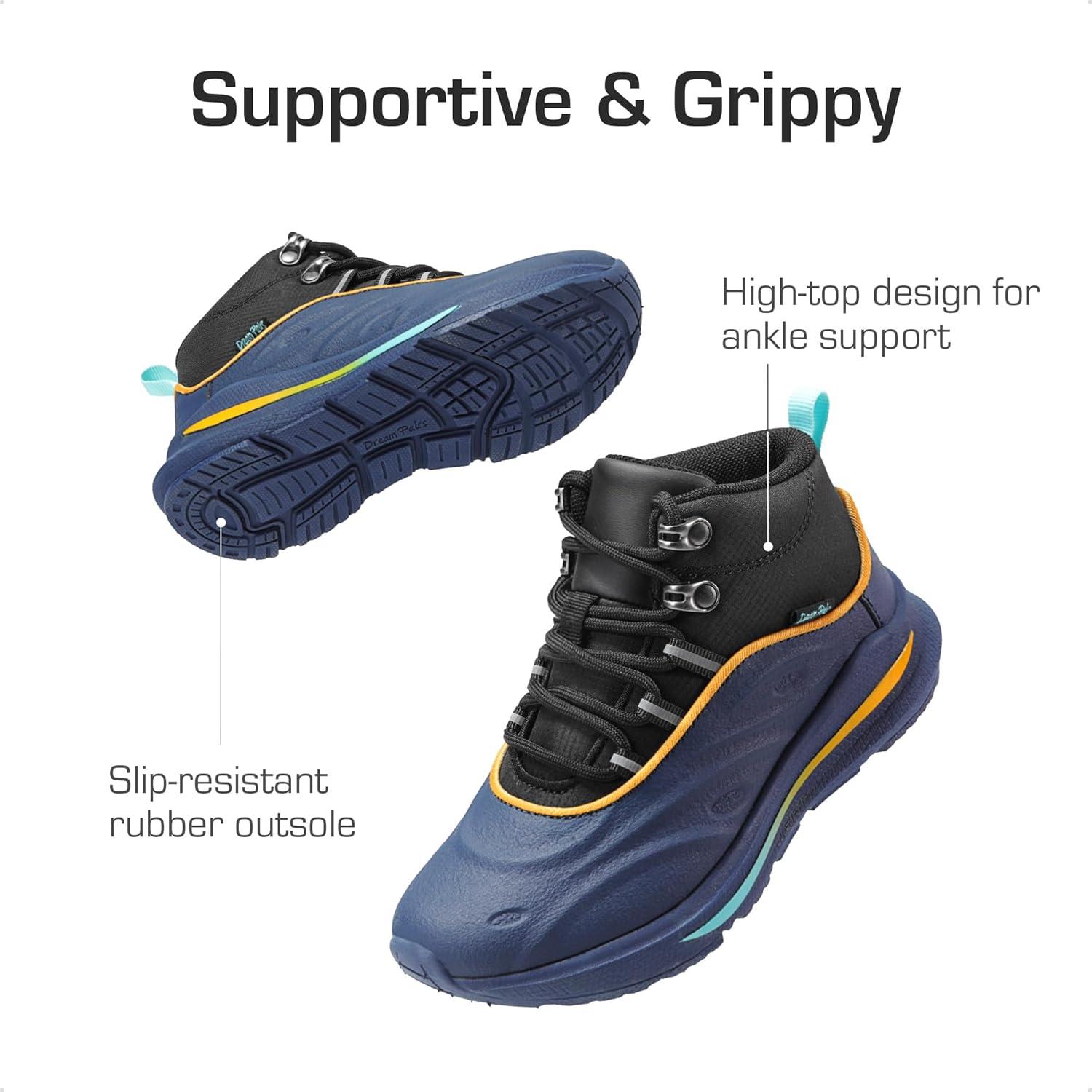 imageDREAM PAIRS Boys Girls Boots Kids High Top Sneakers Shoes Outdoor Hiking DuraPlay Lace Up Shoes for LittleBig KidDark BlueBlack