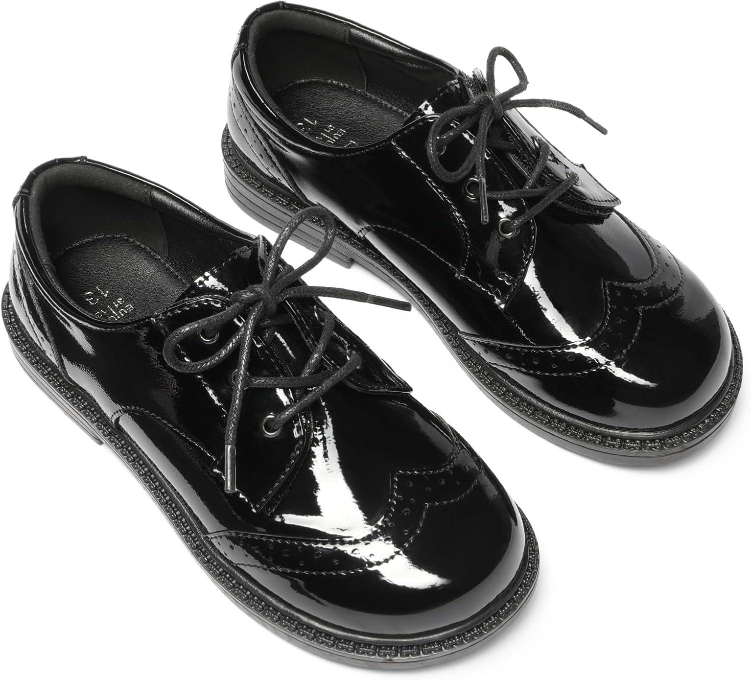 imageDREAM PAIRS Boys Girls Dress Shoes Kids School Uniform Formal Casual Oxfords for Toddler Little KidBlackpat