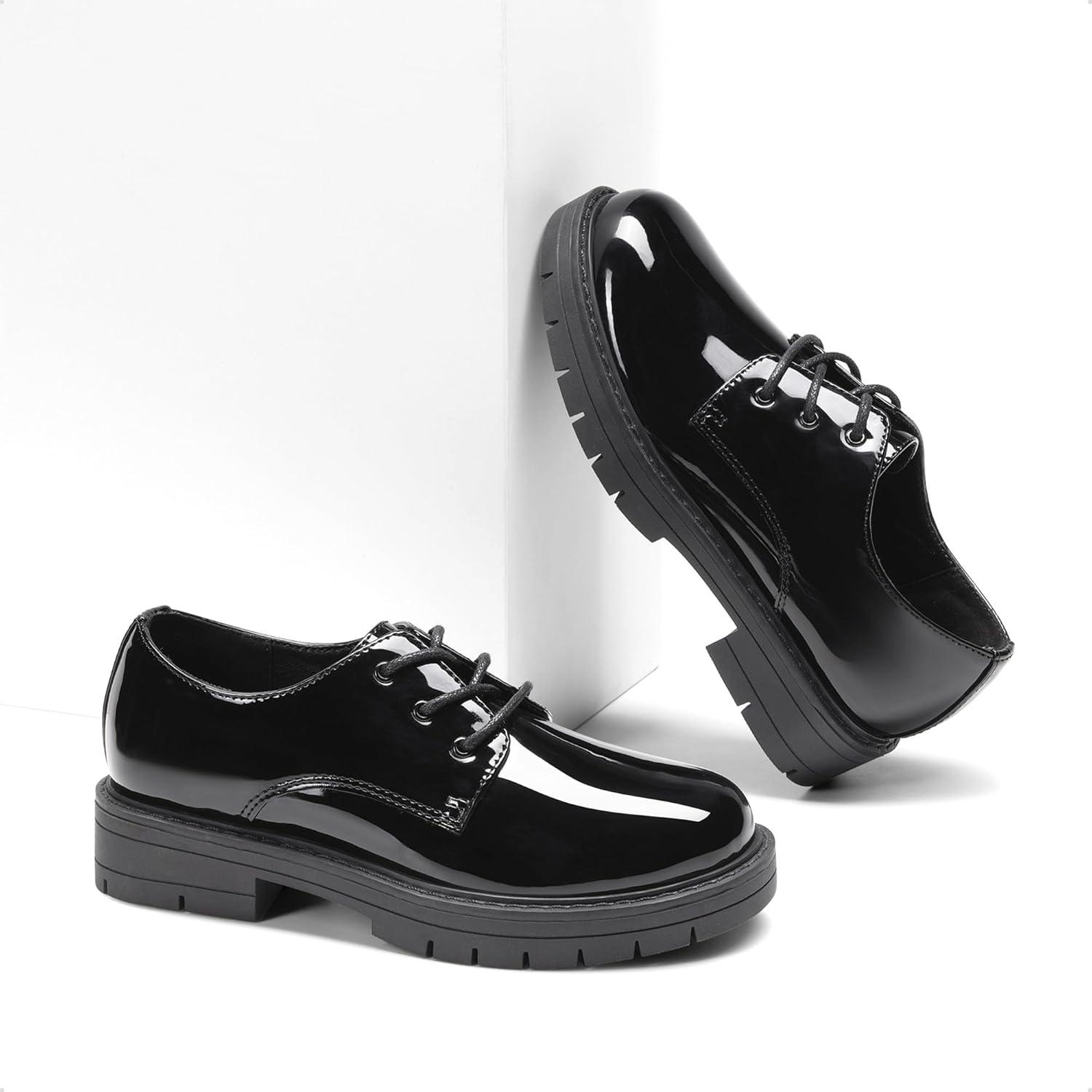 imageDREAM PAIRS Boys Girls Dress Shoes Kids Uniform Formal Classic Oxfords Laceup for Toddler Little Big KidBlackpat