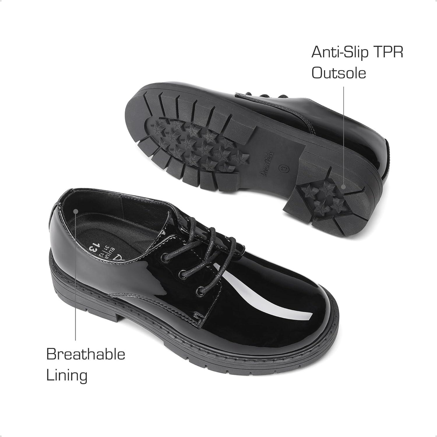 imageDREAM PAIRS Boys Girls Dress Shoes Kids Uniform Formal Classic Oxfords Laceup for Toddler Little Big KidBlackpat
