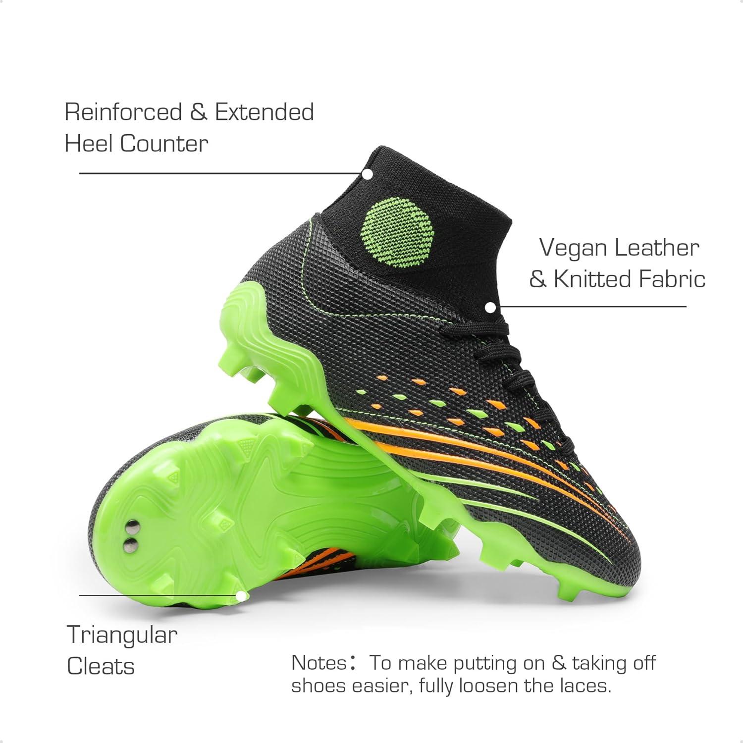 imageDREAM PAIRS Boys Girls Football Cleats Youth Firm Groud Outdoor Trainning Athletic Sport High Top Soccer Shoes for LittleBig KidBlackNeon Green