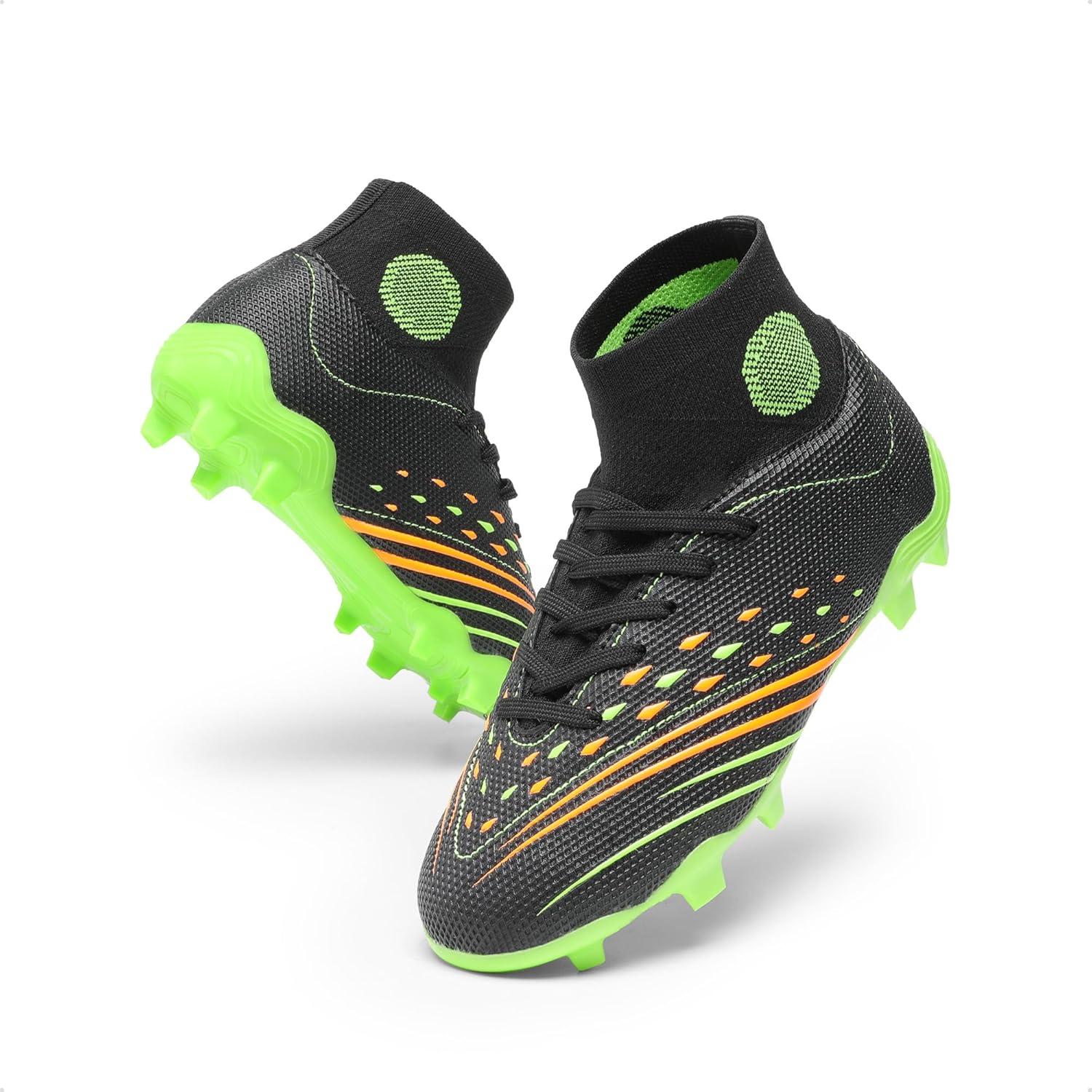 imageDREAM PAIRS Boys Girls Football Cleats Youth Firm Groud Outdoor Trainning Athletic Sport High Top Soccer Shoes for LittleBig KidBlackNeon Green