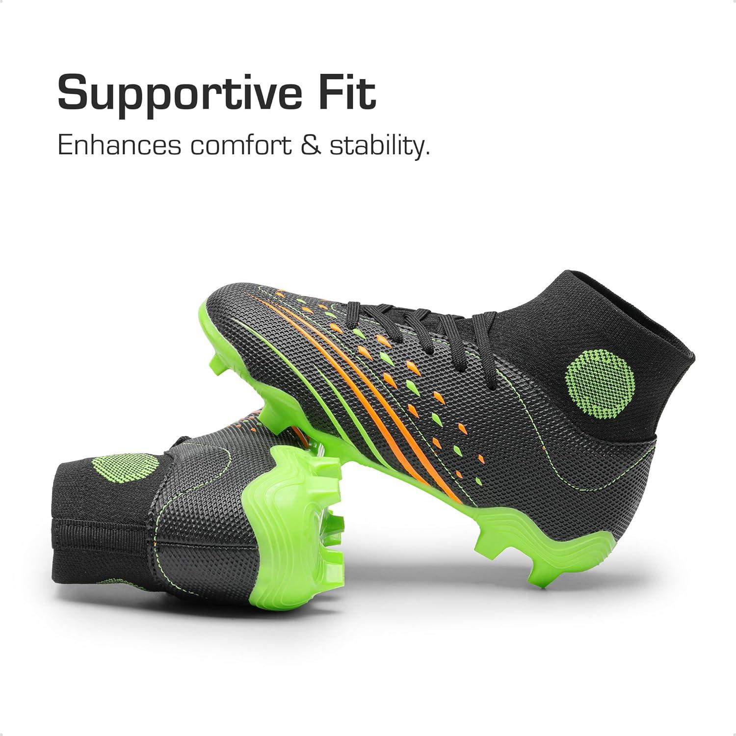 imageDREAM PAIRS Boys Girls Football Cleats Youth Firm Groud Outdoor Trainning Athletic Sport High Top Soccer Shoes for LittleBig KidBlackNeon Green