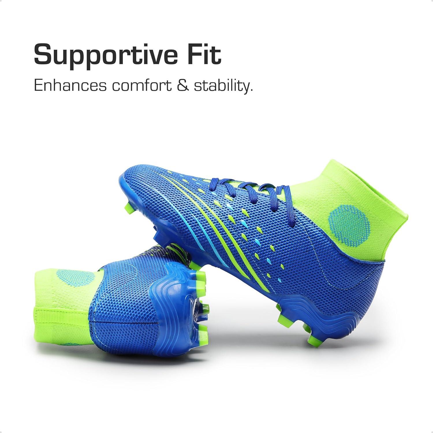 imageDREAM PAIRS Boys Girls Football Cleats Youth Firm Groud Outdoor Trainning Athletic Sport High Top Soccer Shoes for LittleBig KidNavyNeon Green