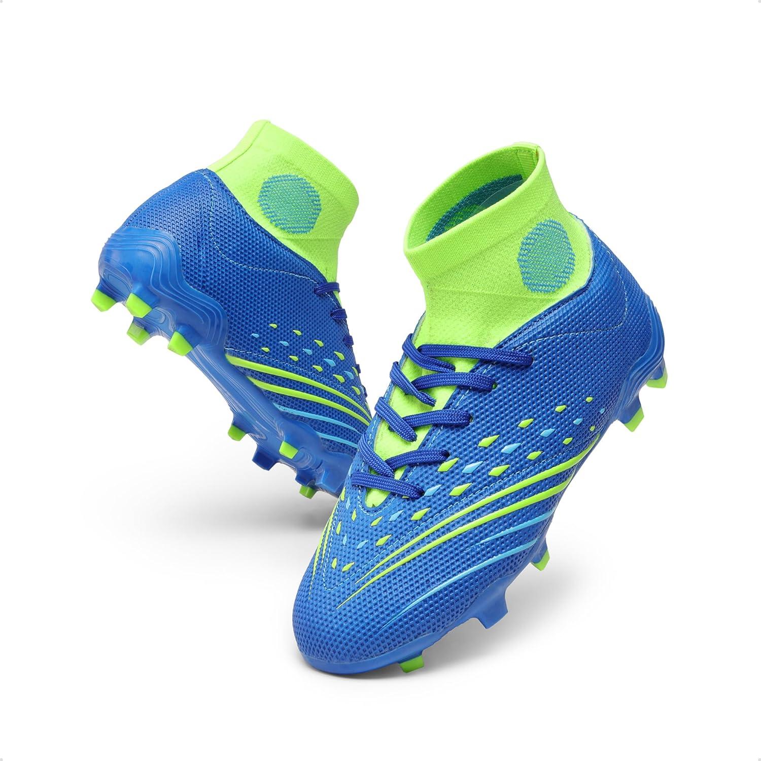 imageDREAM PAIRS Boys Girls Football Cleats Youth Firm Groud Outdoor Trainning Athletic Sport High Top Soccer Shoes for LittleBig KidNavyNeon Green