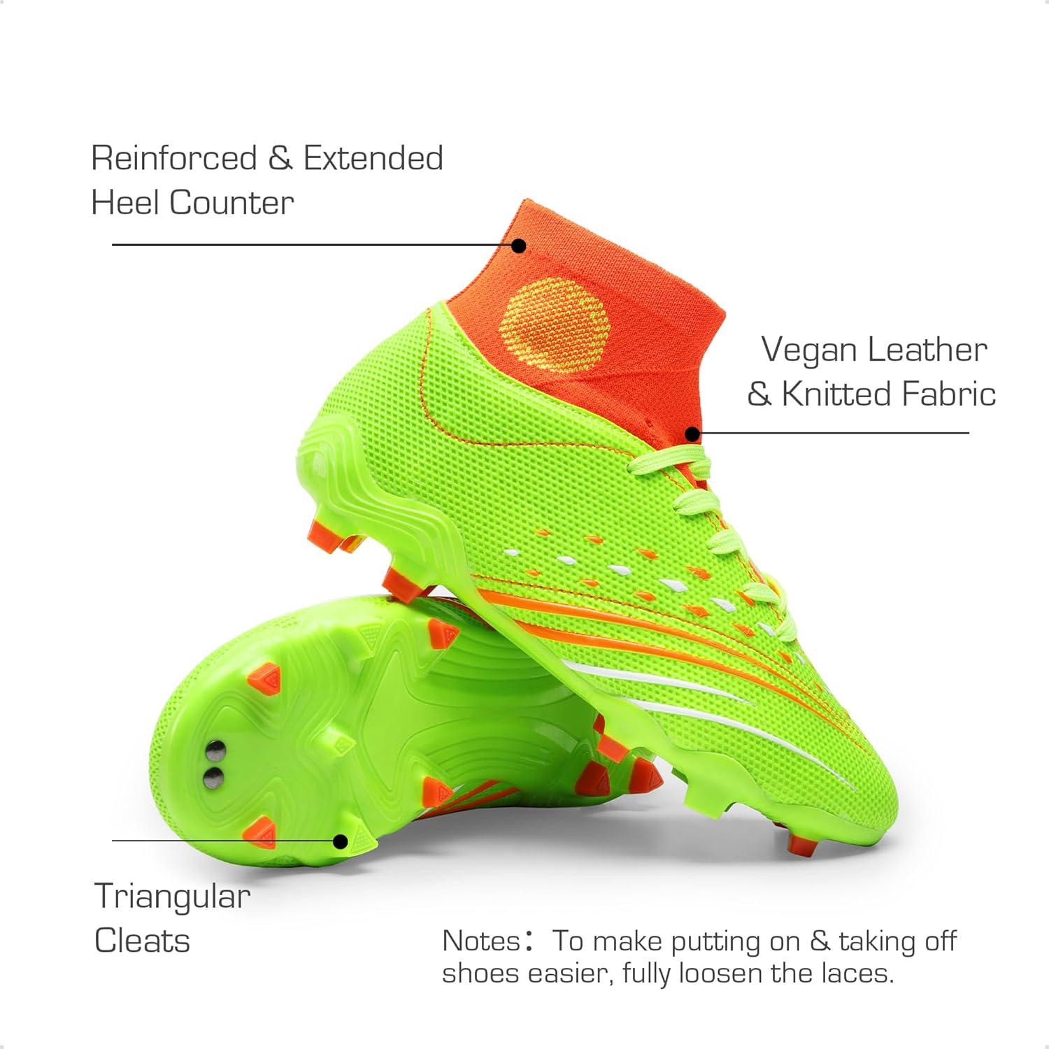 imageDREAM PAIRS Boys Girls Football Cleats Youth Firm Groud Outdoor Trainning Athletic Sport High Top Soccer Shoes for LittleBig KidNeon Green