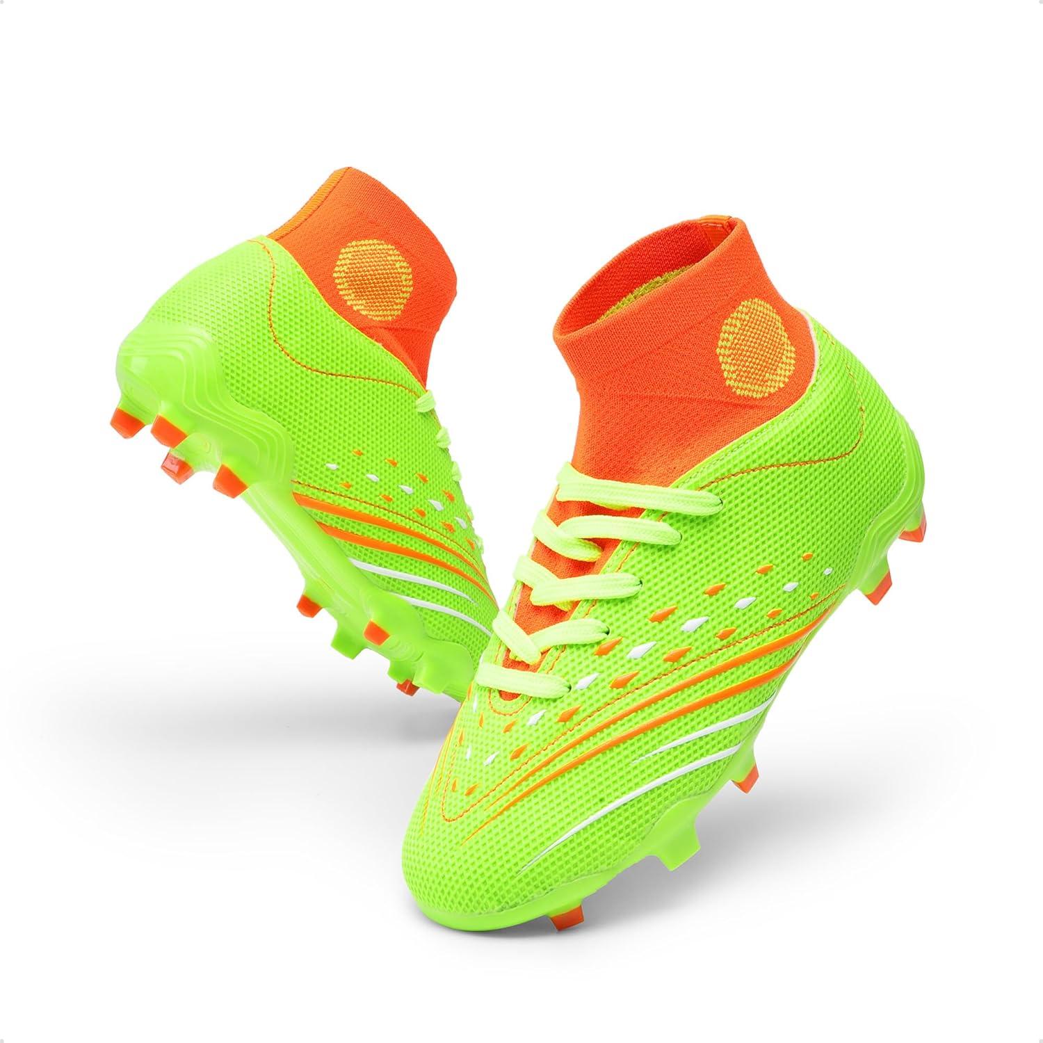 imageDREAM PAIRS Boys Girls Football Cleats Youth Firm Groud Outdoor Trainning Athletic Sport High Top Soccer Shoes for LittleBig KidNeon Green