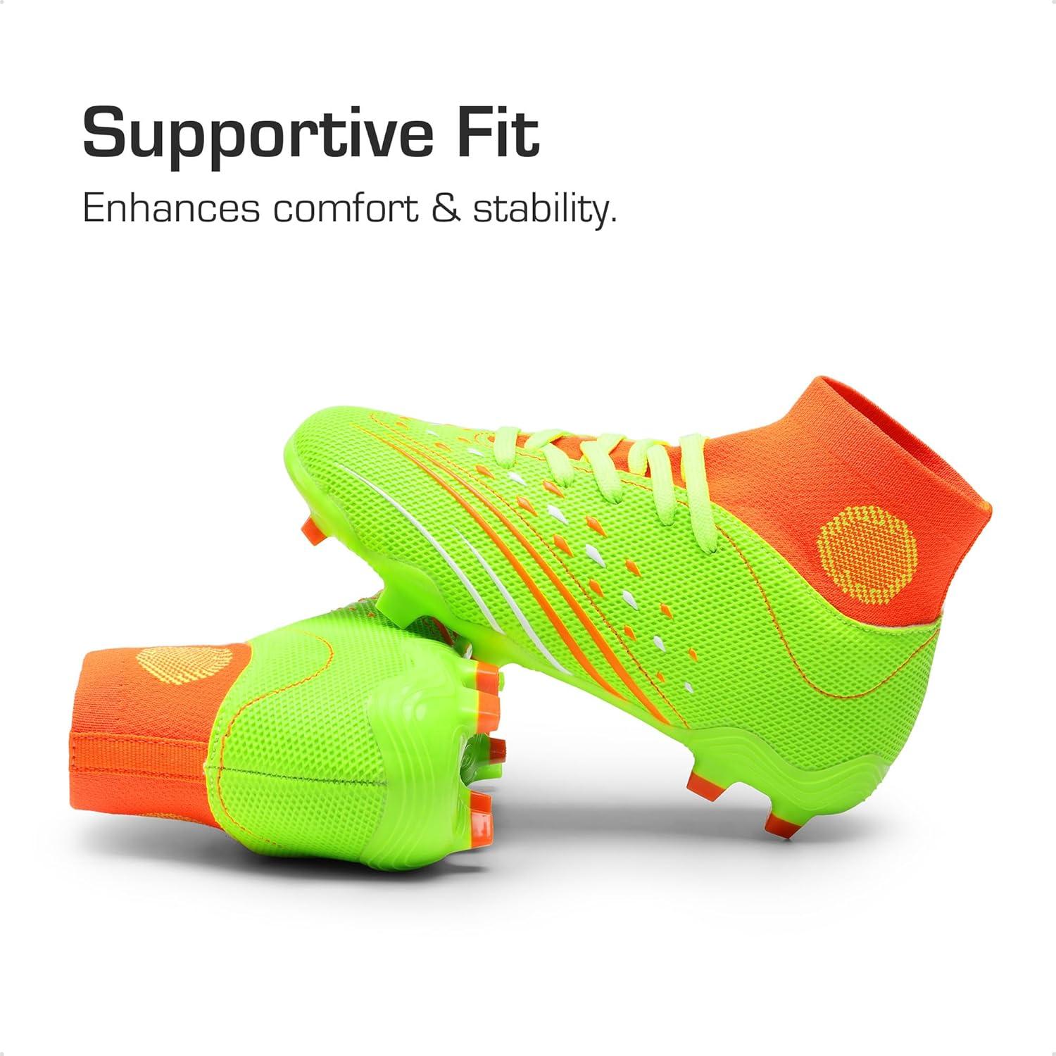 imageDREAM PAIRS Boys Girls Football Cleats Youth Firm Groud Outdoor Trainning Athletic Sport High Top Soccer Shoes for LittleBig KidNeon Green