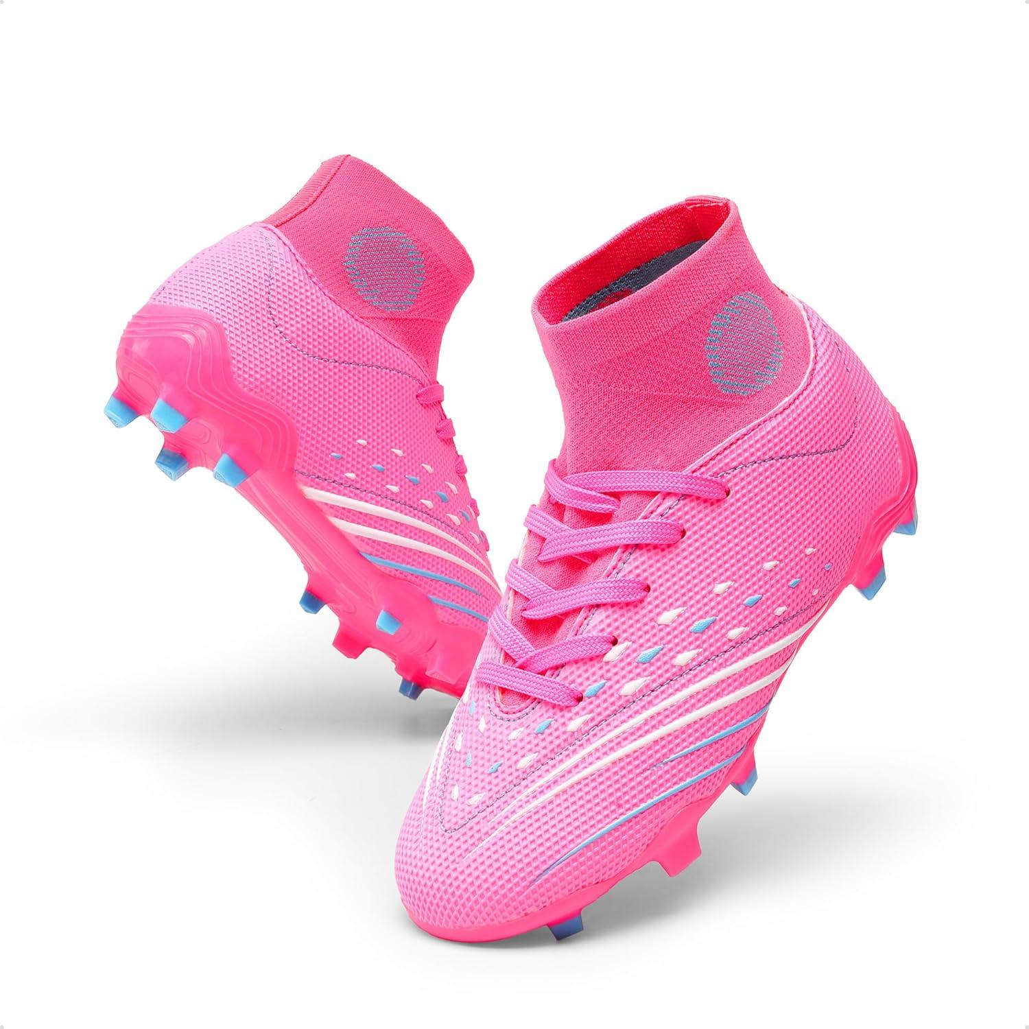 imageDREAM PAIRS Boys Girls Football Cleats Youth Firm Groud Outdoor Trainning Athletic Sport High Top Soccer Shoes for LittleBig KidPinkHot Pink