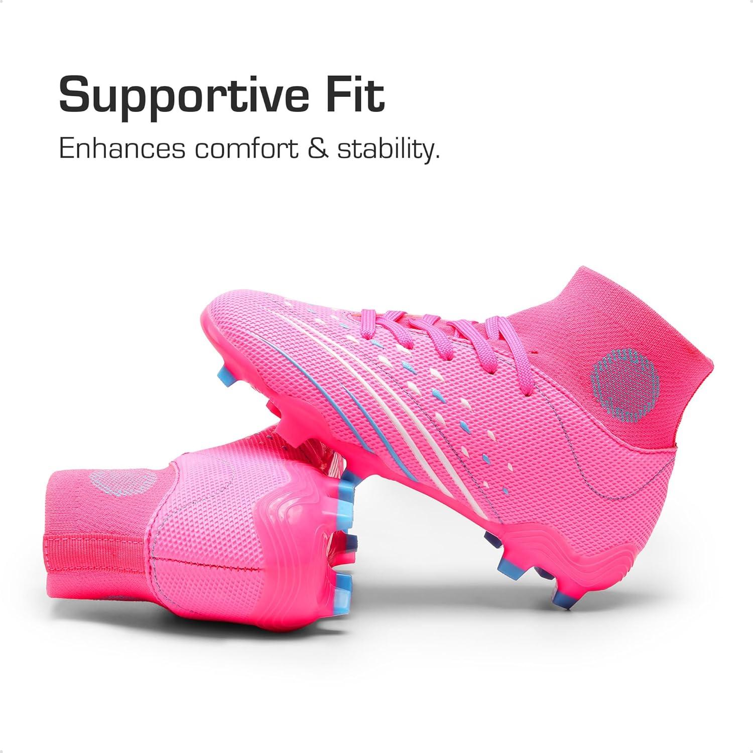 imageDREAM PAIRS Boys Girls Football Cleats Youth Firm Groud Outdoor Trainning Athletic Sport High Top Soccer Shoes for LittleBig KidPinkHot Pink