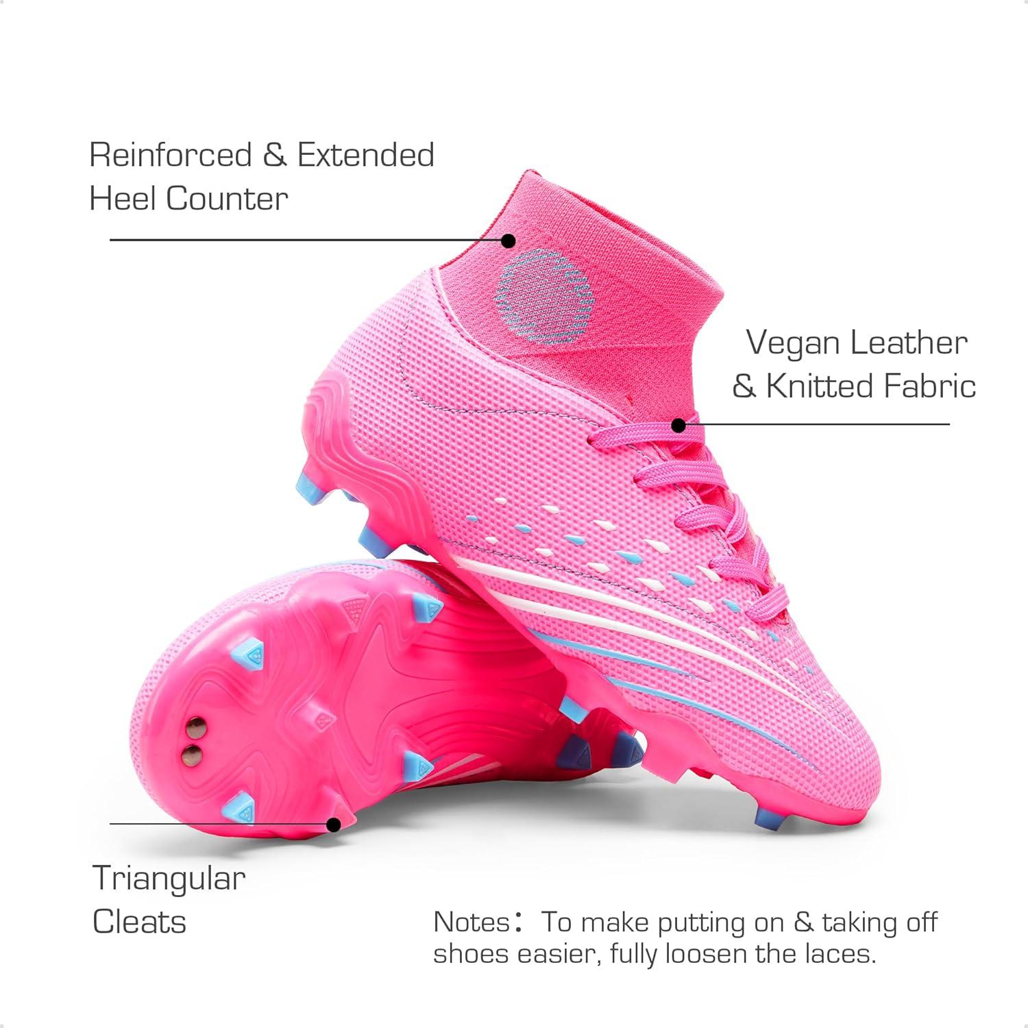 imageDREAM PAIRS Boys Girls Football Cleats Youth Firm Groud Outdoor Trainning Athletic Sport High Top Soccer Shoes for LittleBig KidPinkHot Pink