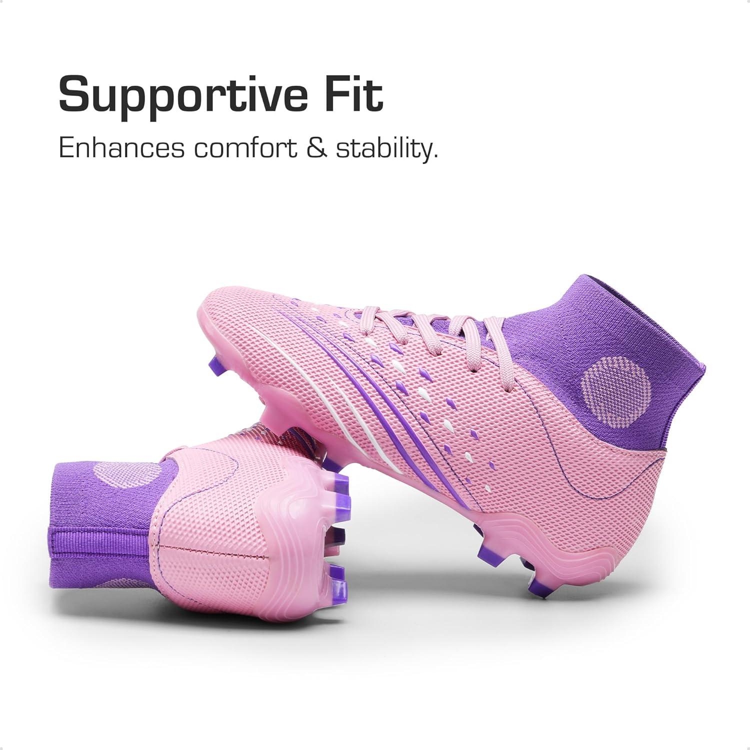 imageDREAM PAIRS Boys Girls Football Cleats Youth Firm Groud Outdoor Trainning Athletic Sport High Top Soccer Shoes for LittleBig KidPinkPurple