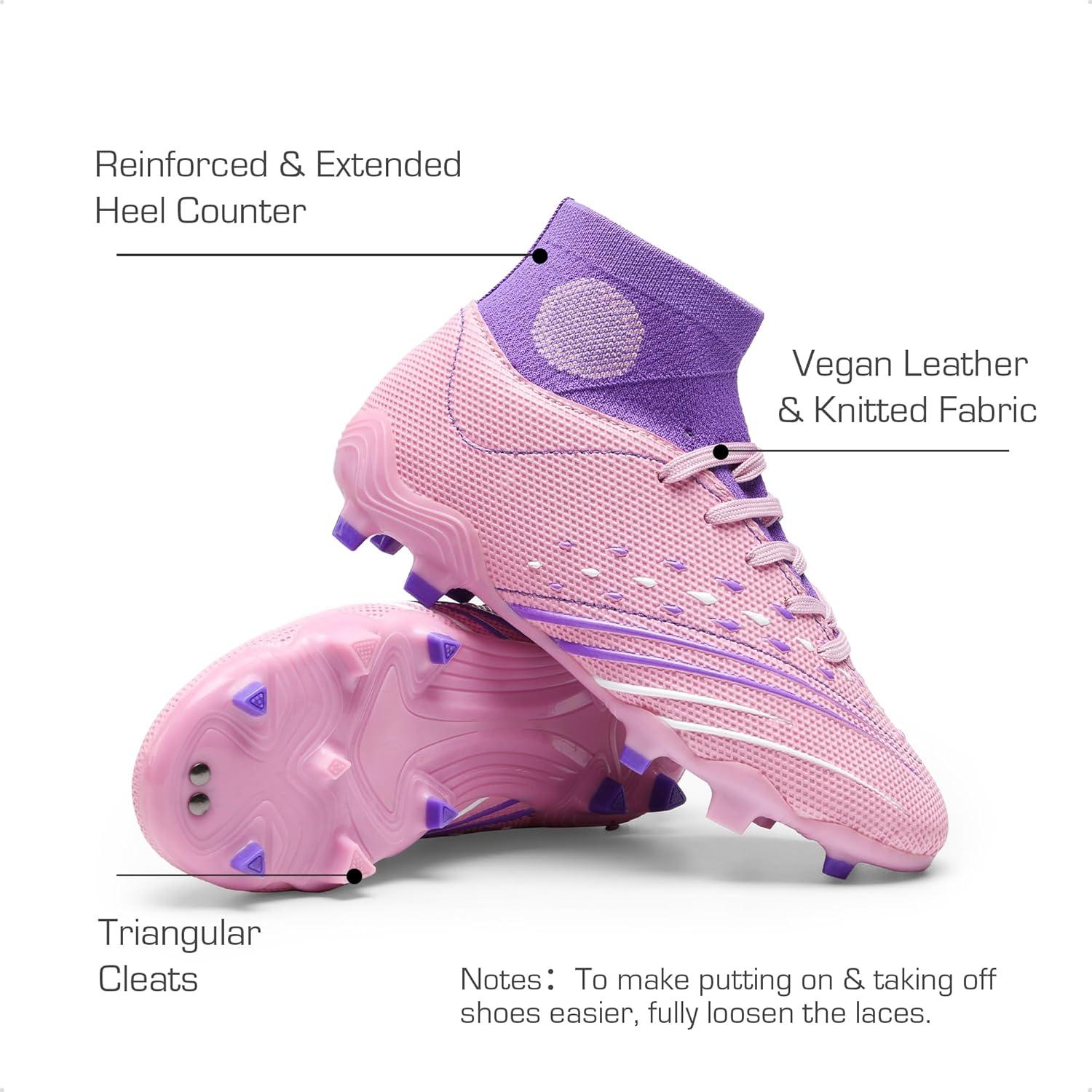 imageDREAM PAIRS Boys Girls Football Cleats Youth Firm Groud Outdoor Trainning Athletic Sport High Top Soccer Shoes for LittleBig KidPinkPurple