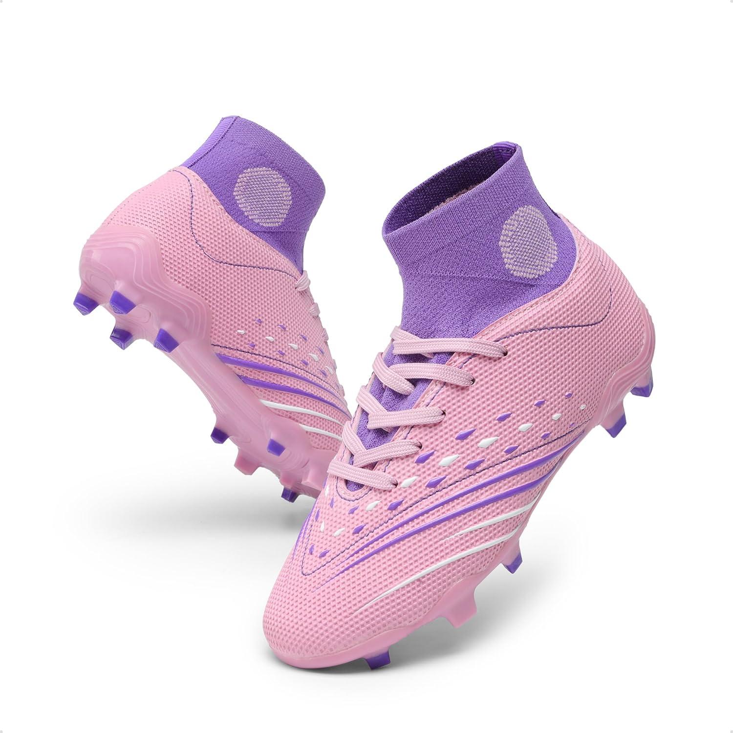imageDREAM PAIRS Boys Girls Football Cleats Youth Firm Groud Outdoor Trainning Athletic Sport High Top Soccer Shoes for LittleBig KidPinkPurple
