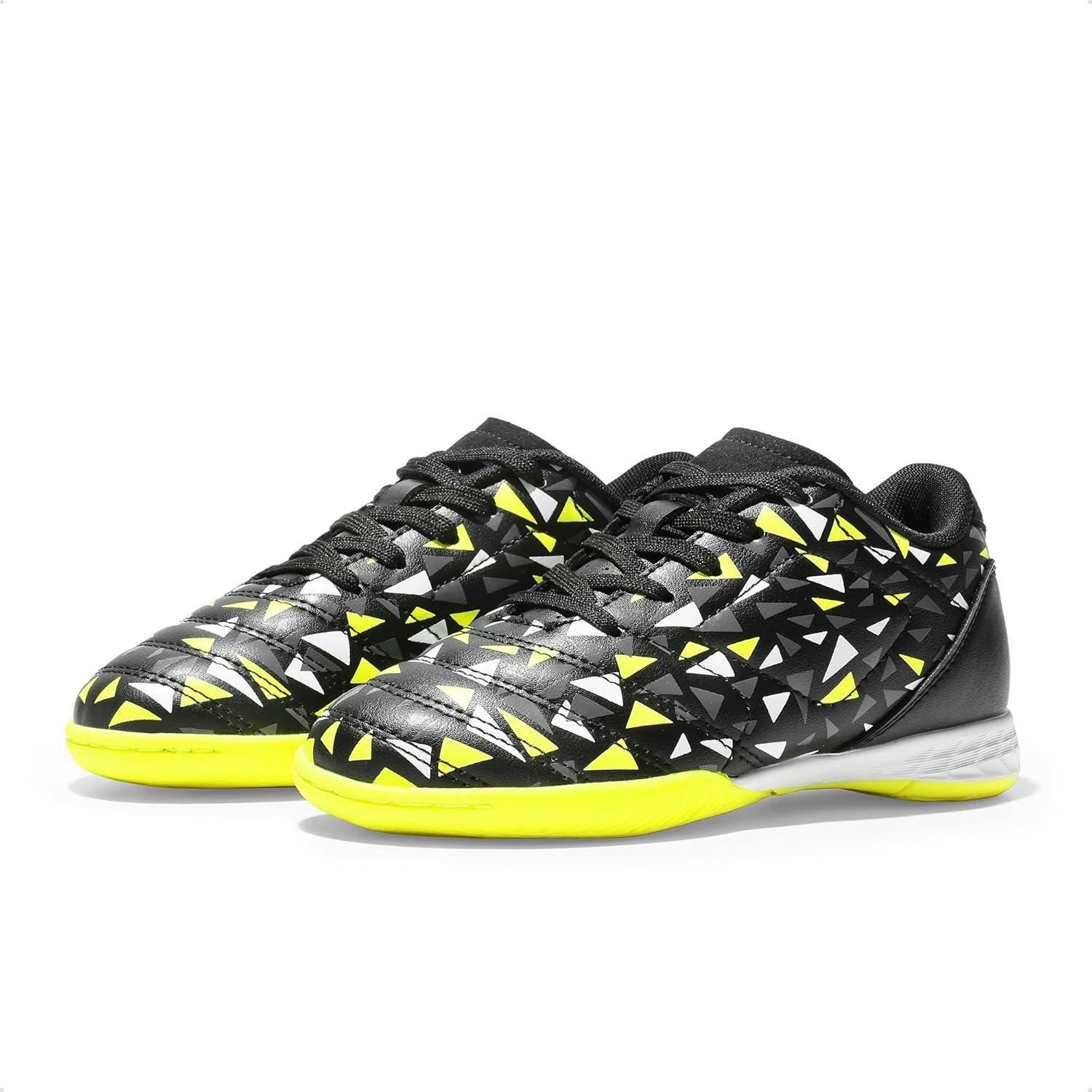 imageDREAM PAIRS Boys Girls Indoor Sneakers Lace Up Sport Athletic Casual IC Youth Futsal Football Soccer Shoes for LittleBig KidBlackNeonGreen