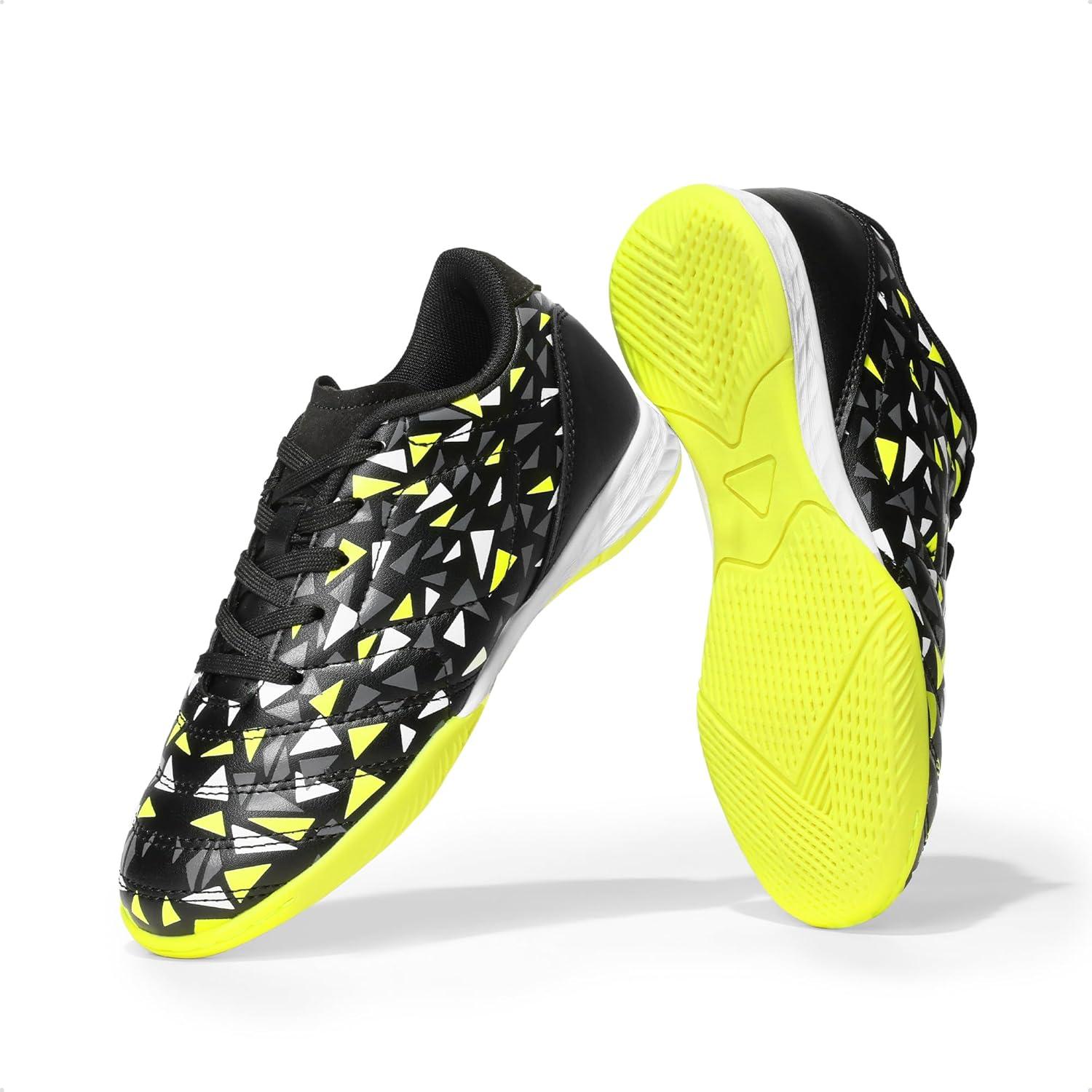 imageDREAM PAIRS Boys Girls Indoor Sneakers Lace Up Sport Athletic Casual IC Youth Futsal Football Soccer Shoes for LittleBig KidBlackNeonGreen