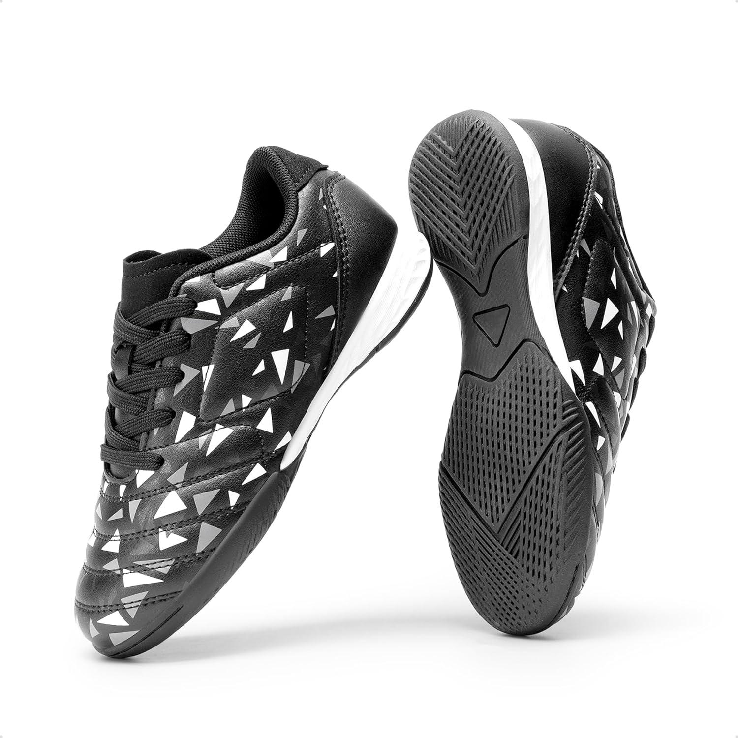 imageDREAM PAIRS Boys Girls Indoor Sneakers Lace Up Sport Athletic Casual IC Youth Futsal Football Soccer Shoes for LittleBig KidBlackWhite