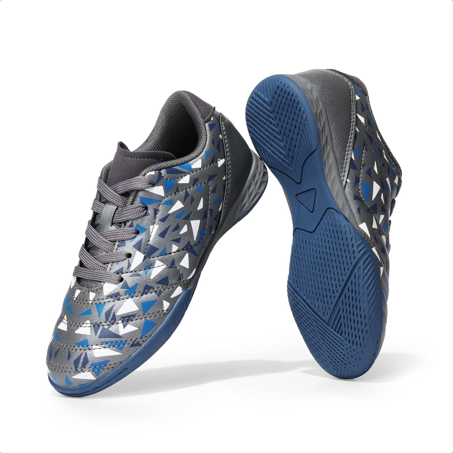 imageDREAM PAIRS Boys Girls Indoor Sneakers Lace Up Sport Athletic Casual IC Youth Futsal Football Soccer Shoes for LittleBig KidGreyRoyalBlue