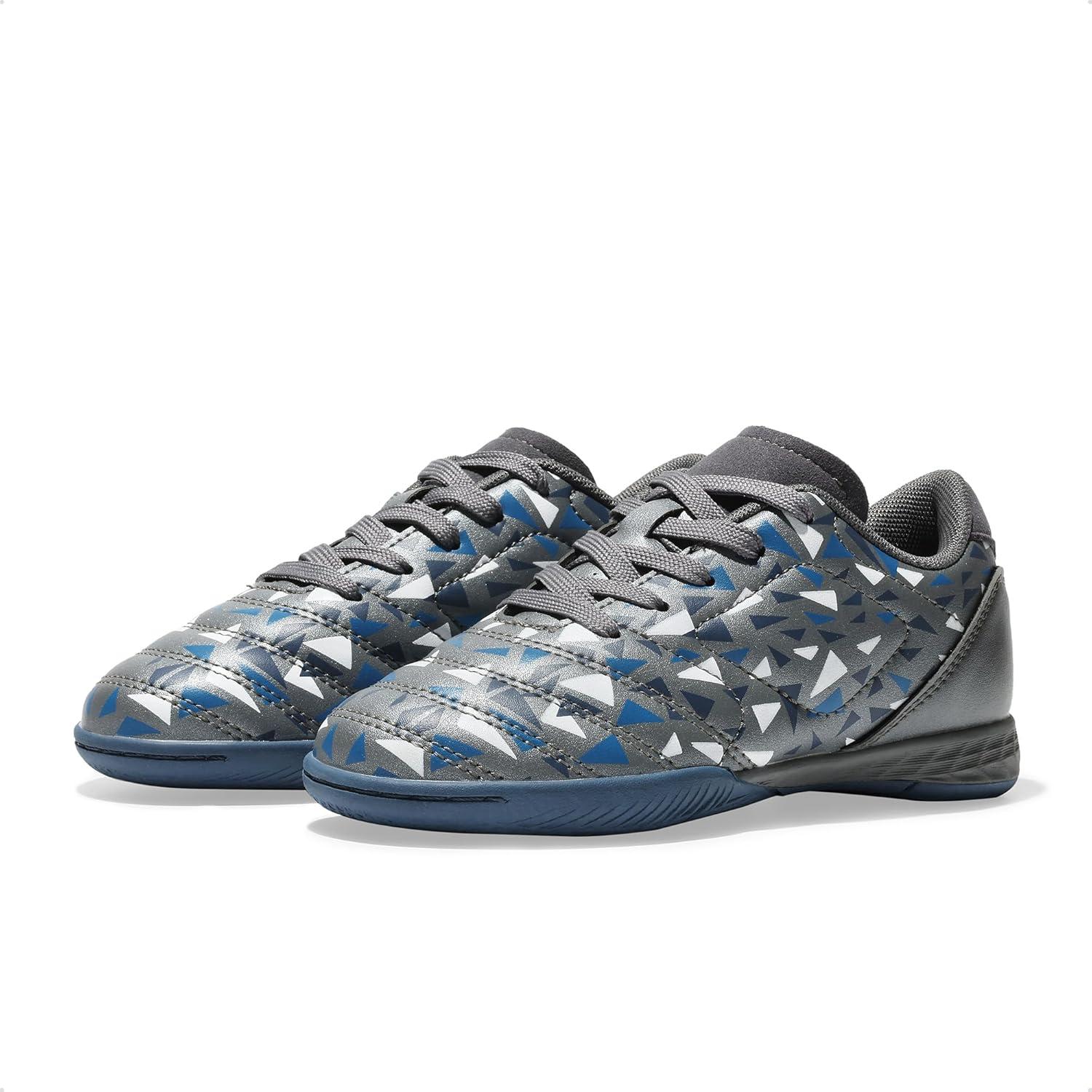 imageDREAM PAIRS Boys Girls Indoor Sneakers Lace Up Sport Athletic Casual IC Youth Futsal Football Soccer Shoes for LittleBig KidGreyRoyalBlue