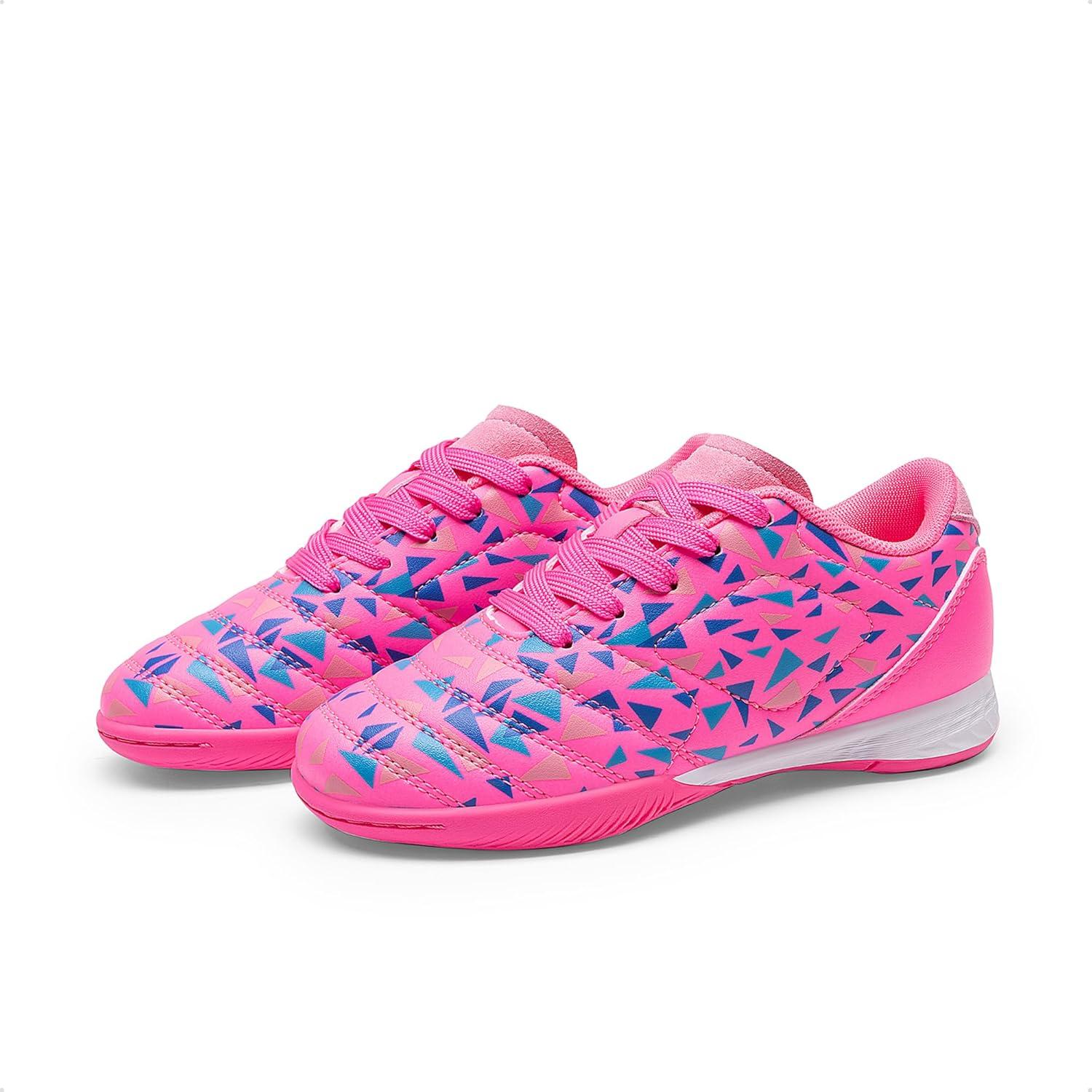 imageDREAM PAIRS Boys Girls Indoor Sneakers Lace Up Sport Athletic Casual IC Youth Futsal Football Soccer Shoes for LittleBig KidHot Pink