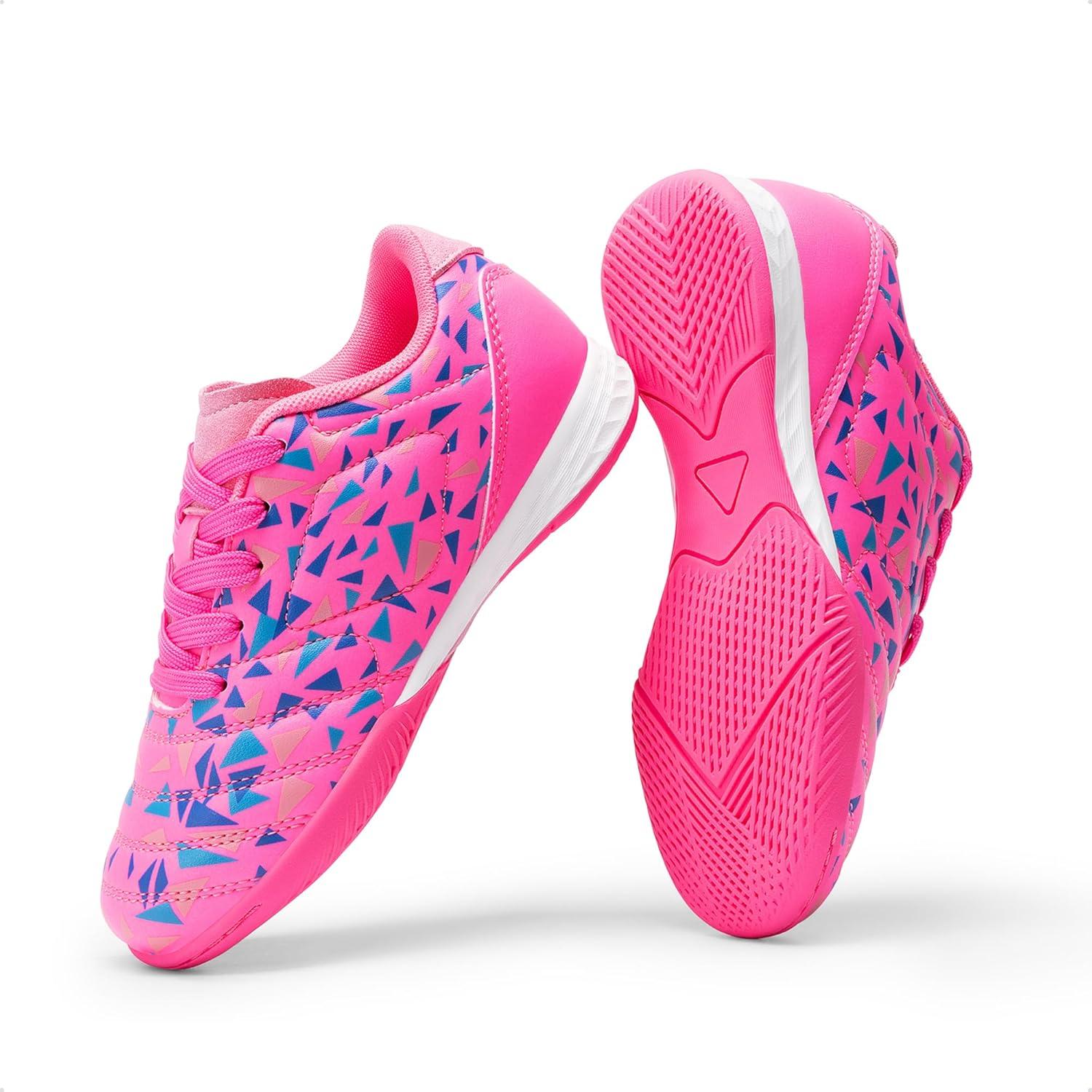 imageDREAM PAIRS Boys Girls Indoor Sneakers Lace Up Sport Athletic Casual IC Youth Futsal Football Soccer Shoes for LittleBig KidHot Pink