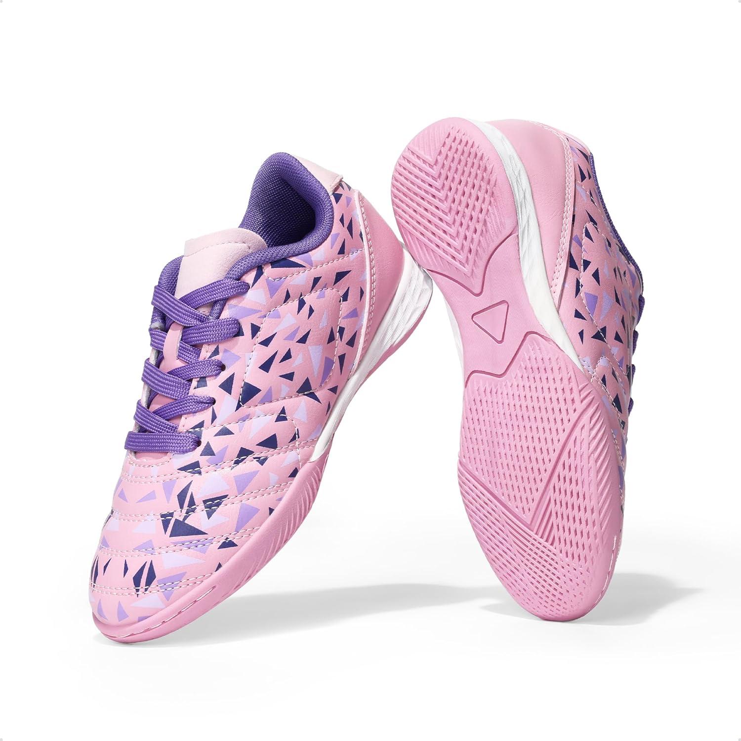 imageDREAM PAIRS Boys Girls Indoor Sneakers Lace Up Sport Athletic Casual IC Youth Futsal Football Soccer Shoes for LittleBig KidPinkPurple