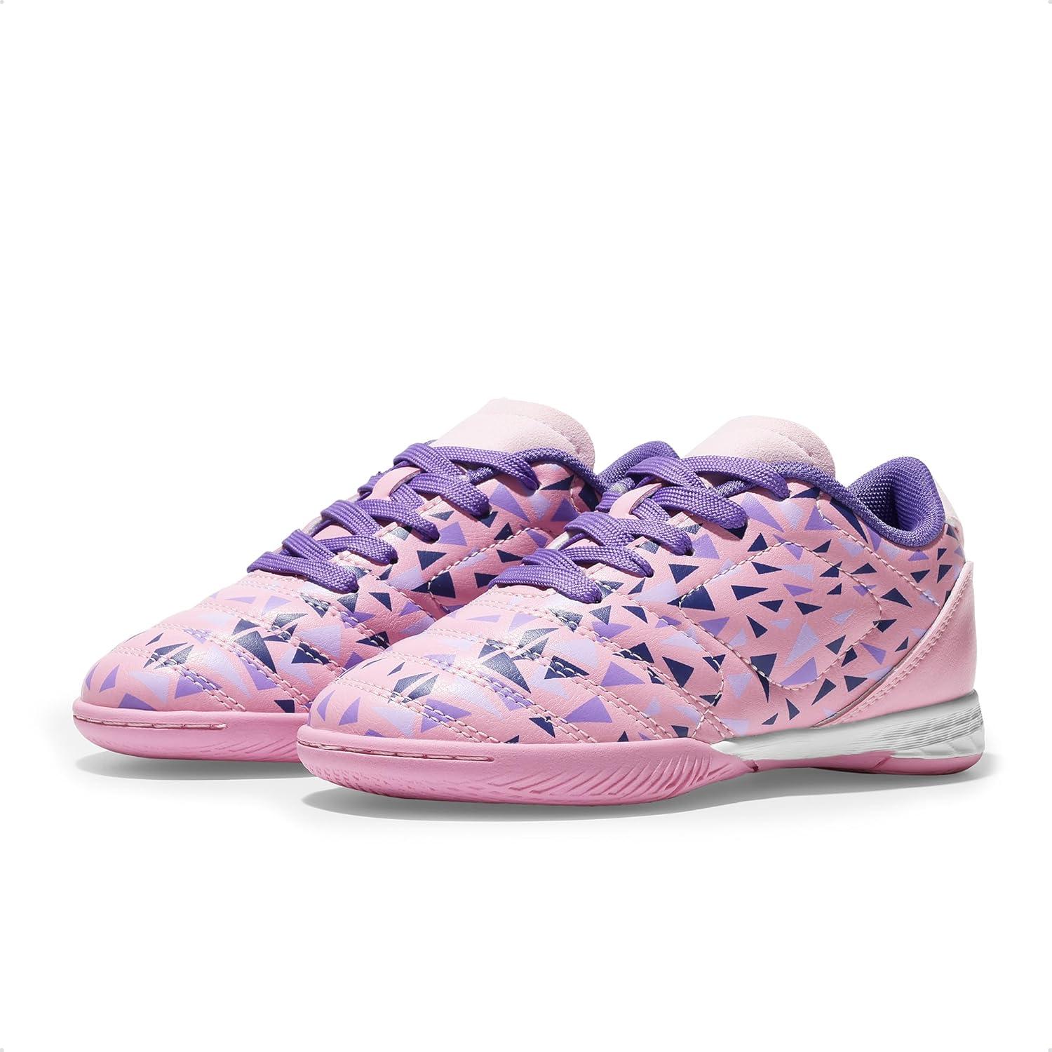 imageDREAM PAIRS Boys Girls Indoor Sneakers Lace Up Sport Athletic Casual IC Youth Futsal Football Soccer Shoes for LittleBig KidPinkPurple