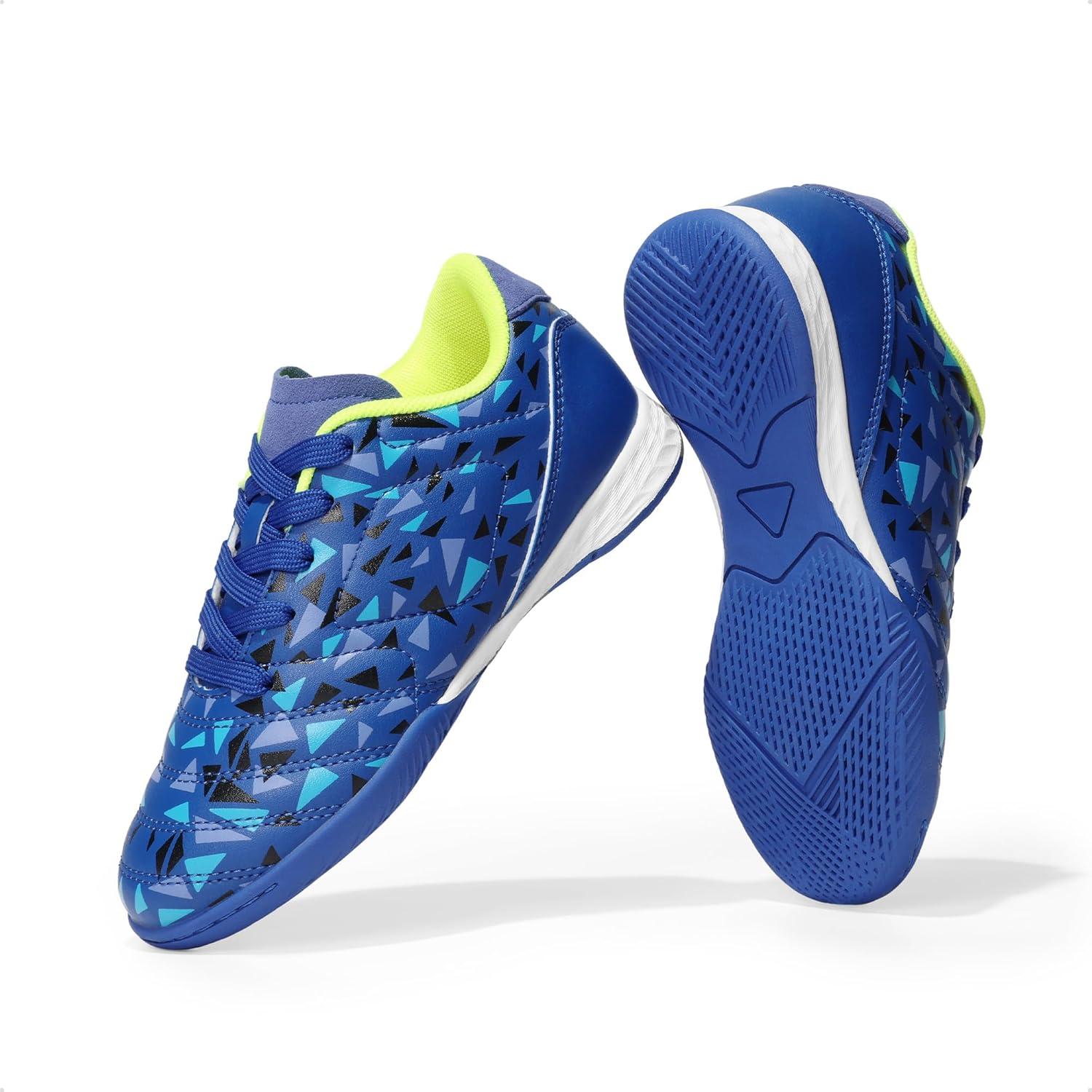 imageDREAM PAIRS Boys Girls Indoor Sneakers Lace Up Sport Athletic Casual IC Youth Futsal Football Soccer Shoes for LittleBig KidRoyalBlueNeonGreen