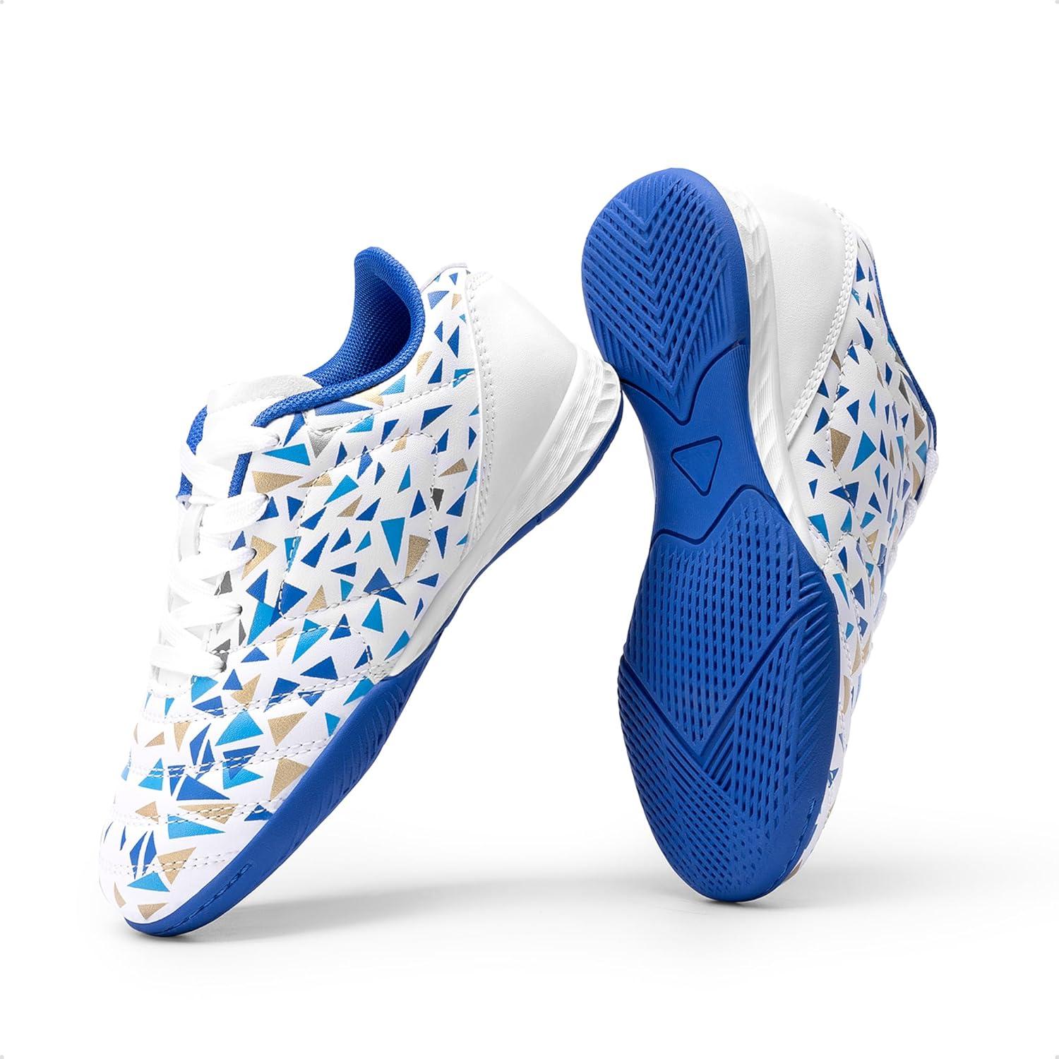 imageDREAM PAIRS Boys Girls Indoor Sneakers Lace Up Sport Athletic Casual IC Youth Futsal Football Soccer Shoes for LittleBig KidWhiteNavy