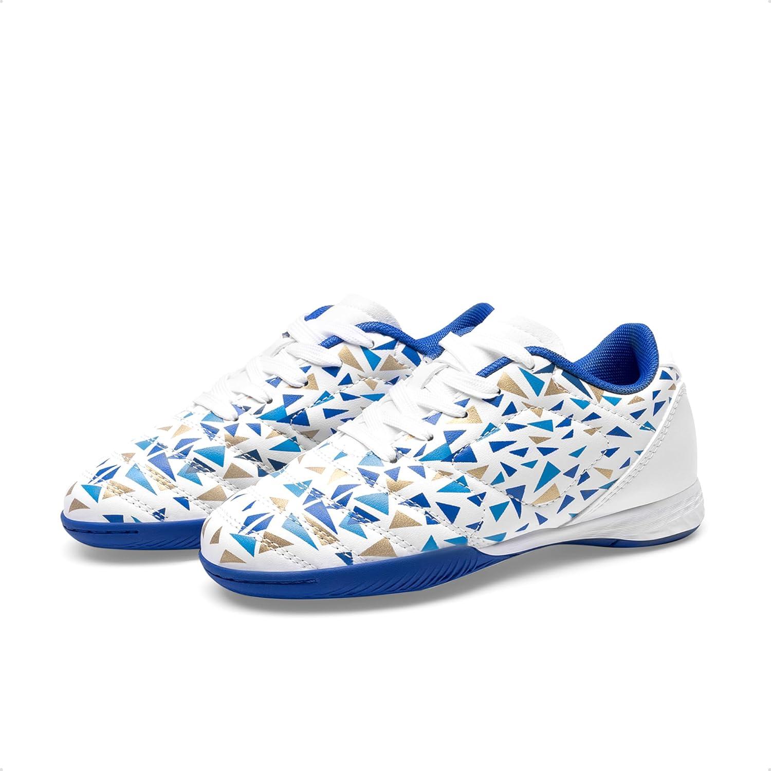 imageDREAM PAIRS Boys Girls Indoor Sneakers Lace Up Sport Athletic Casual IC Youth Futsal Football Soccer Shoes for LittleBig KidWhiteNavy