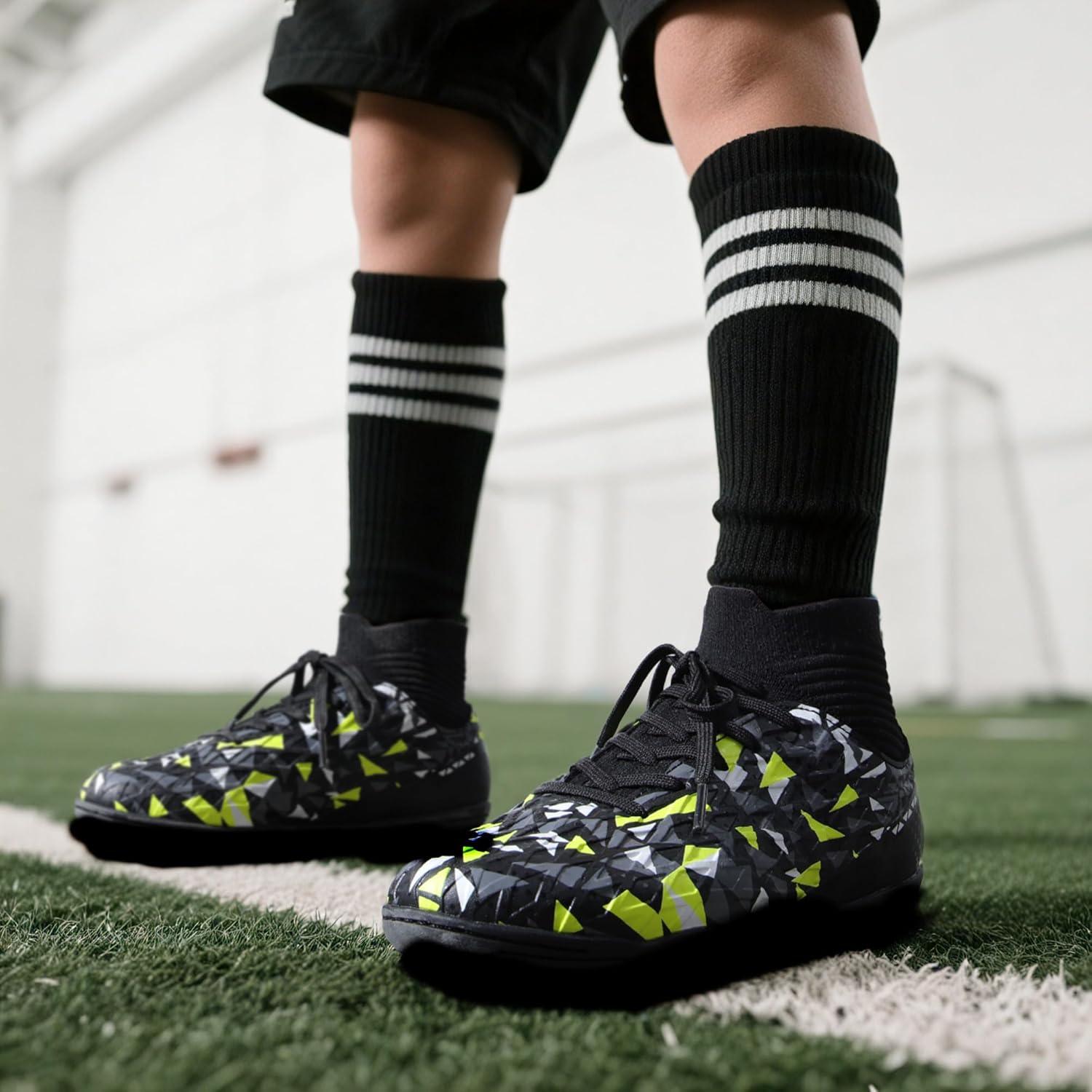 imageDREAM PAIRS Boys Girls Indoor Soccer Shoes High Top Football Turf Futsal Shoes for LittleBig KidBlackNeon Green