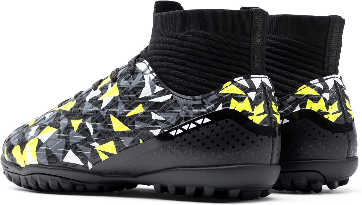 imageDREAM PAIRS Boys Girls Indoor Soccer Shoes High Top Football Turf Futsal Shoes for LittleBig KidBlackNeon Green