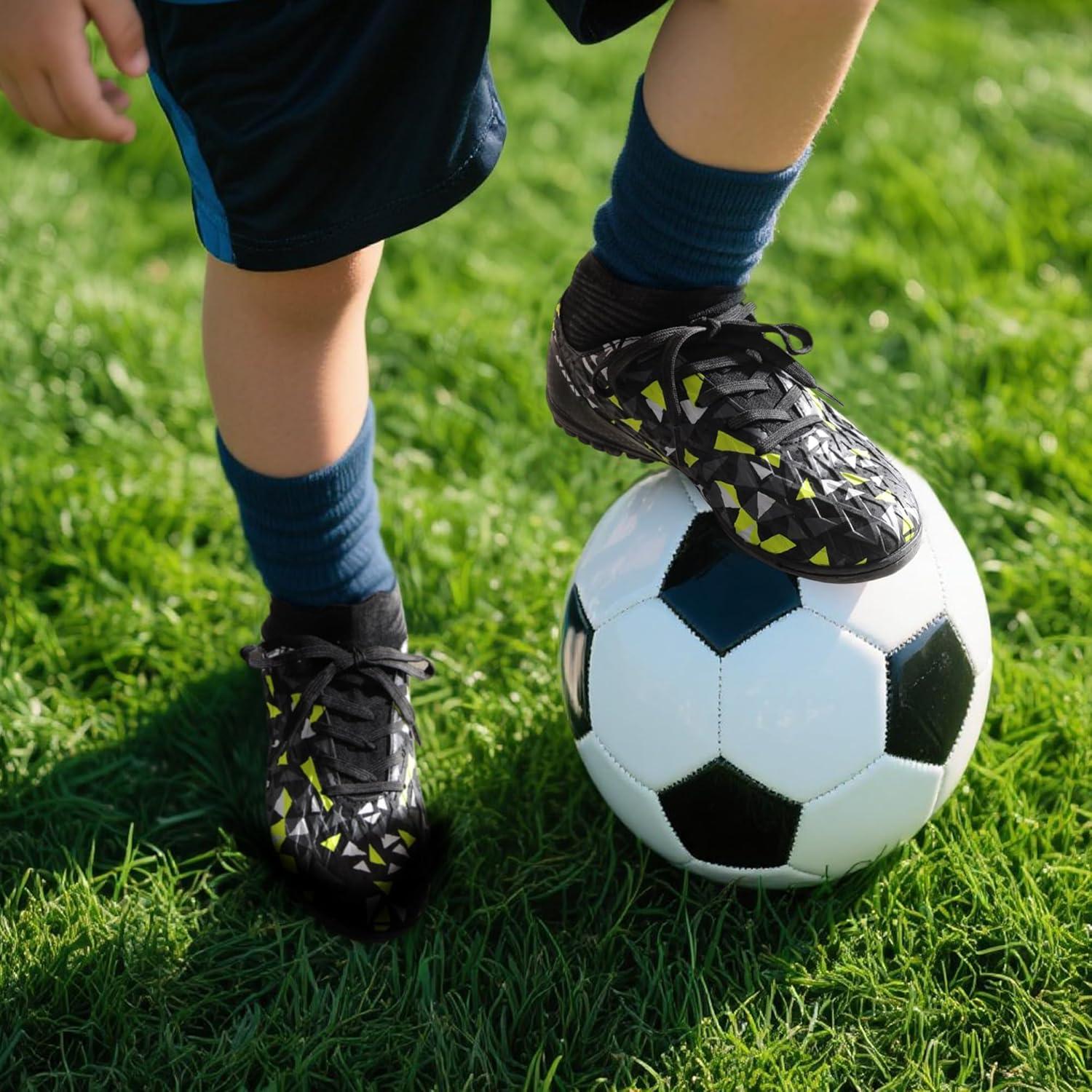 imageDREAM PAIRS Boys Girls Indoor Soccer Shoes High Top Football Turf Futsal Shoes for LittleBig KidBlackNeon Green