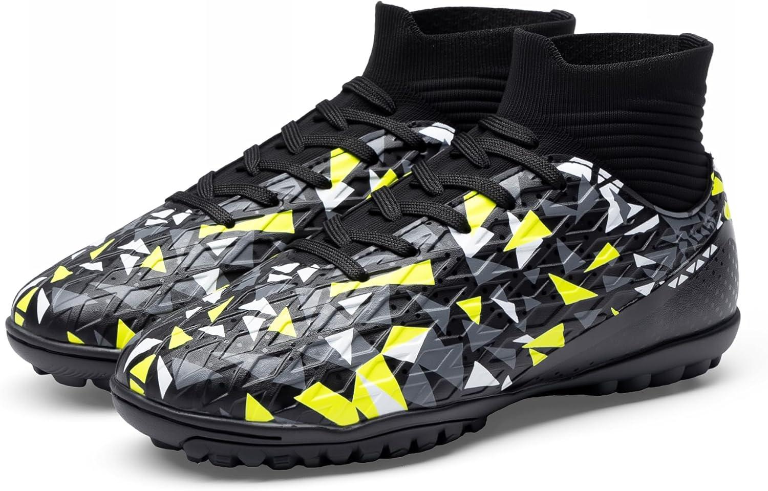 imageDREAM PAIRS Boys Girls Indoor Soccer Shoes High Top Football Turf Futsal Shoes for LittleBig KidBlackNeon Green