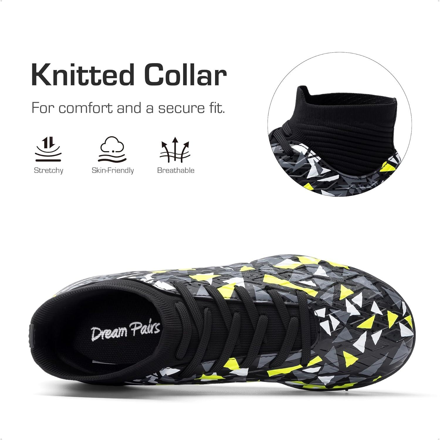 imageDREAM PAIRS Boys Girls Indoor Soccer Shoes High Top Football Turf Futsal Shoes for LittleBig KidBlackNeon Green