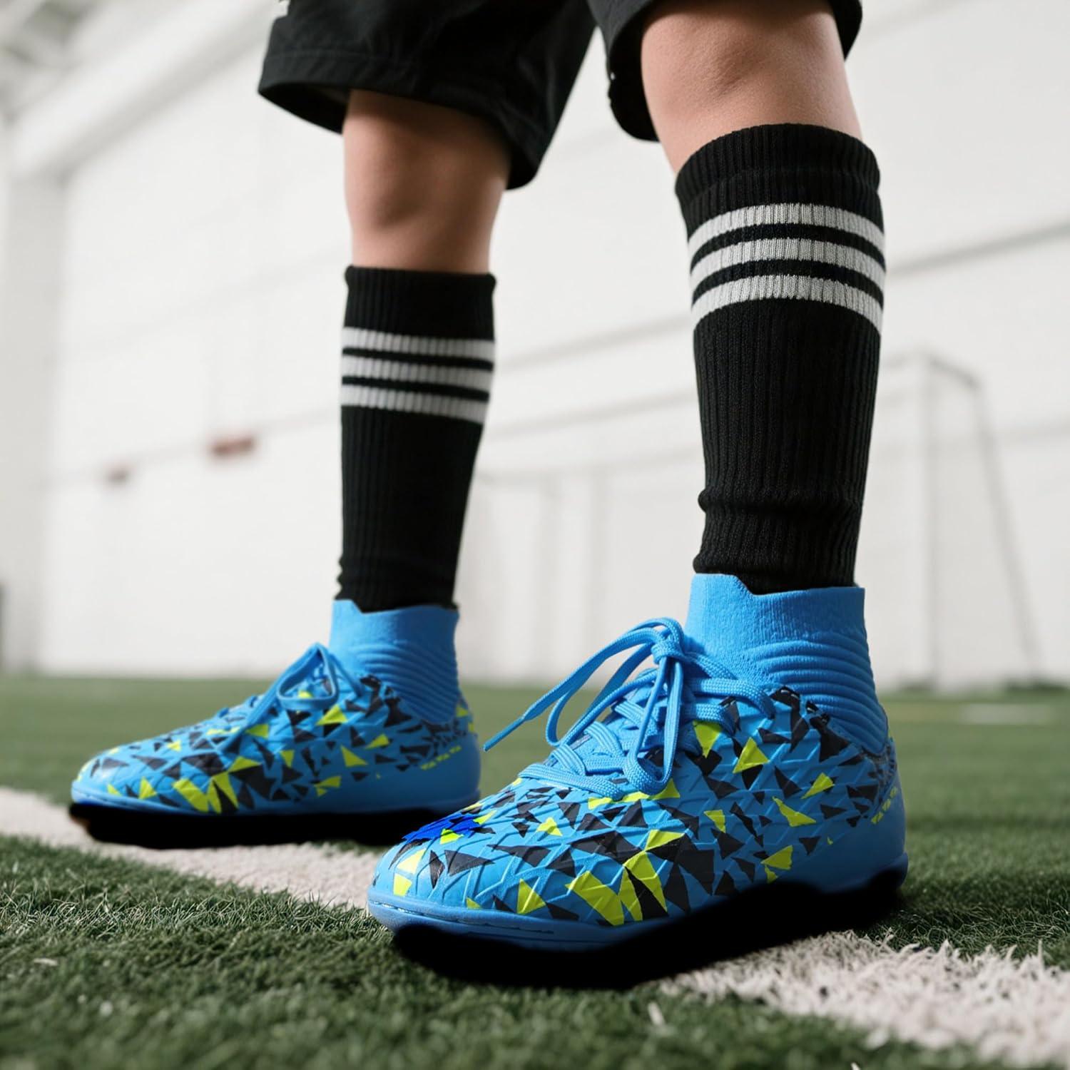 imageDREAM PAIRS Boys Girls Indoor Soccer Shoes High Top Football Turf Futsal Shoes for LittleBig KidBlue