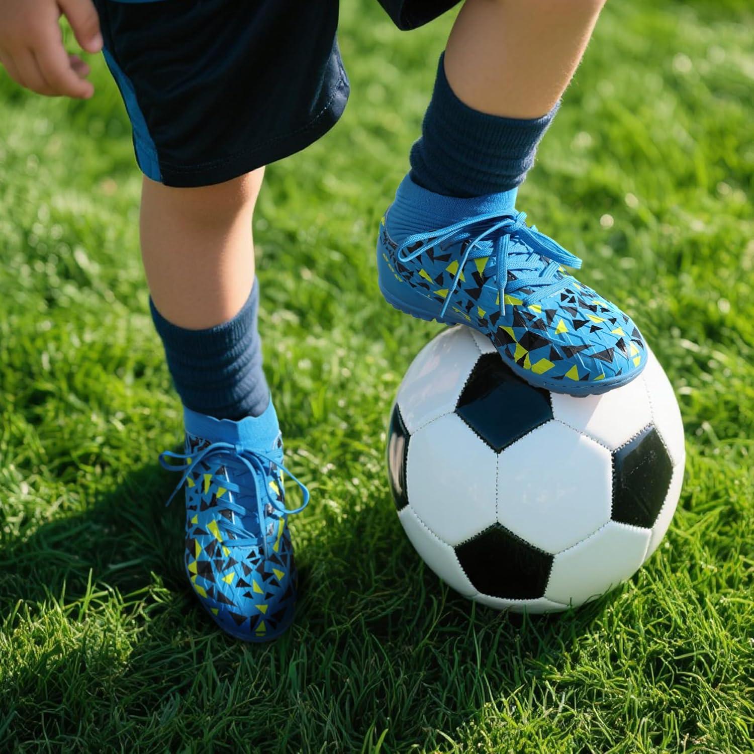 imageDREAM PAIRS Boys Girls Indoor Soccer Shoes High Top Football Turf Futsal Shoes for LittleBig KidBlue