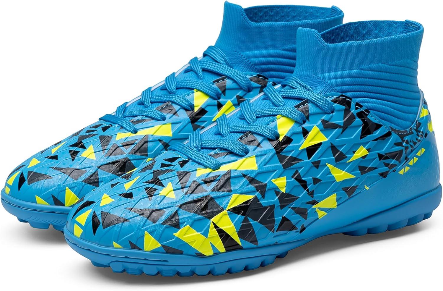 imageDREAM PAIRS Boys Girls Indoor Soccer Shoes High Top Football Turf Futsal Shoes for LittleBig KidBlue