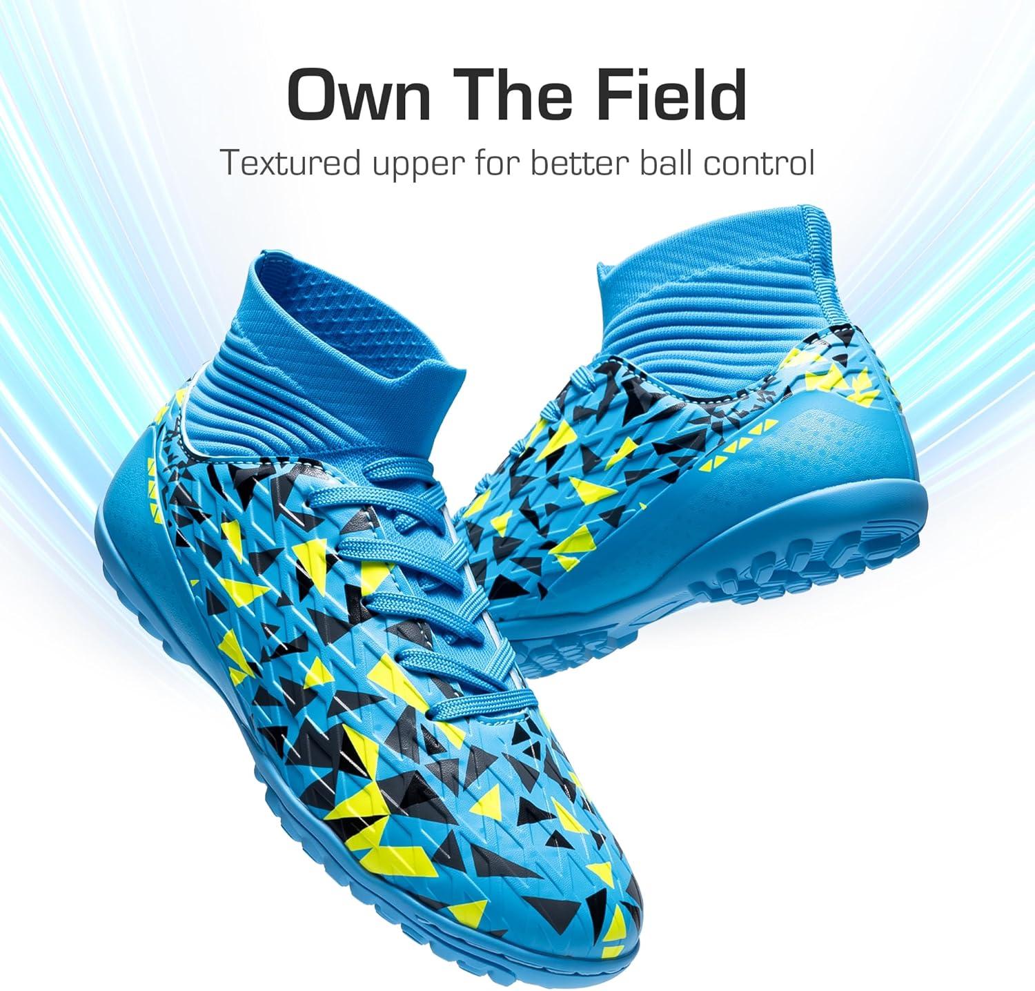 imageDREAM PAIRS Boys Girls Indoor Soccer Shoes High Top Football Turf Futsal Shoes for LittleBig KidBlue