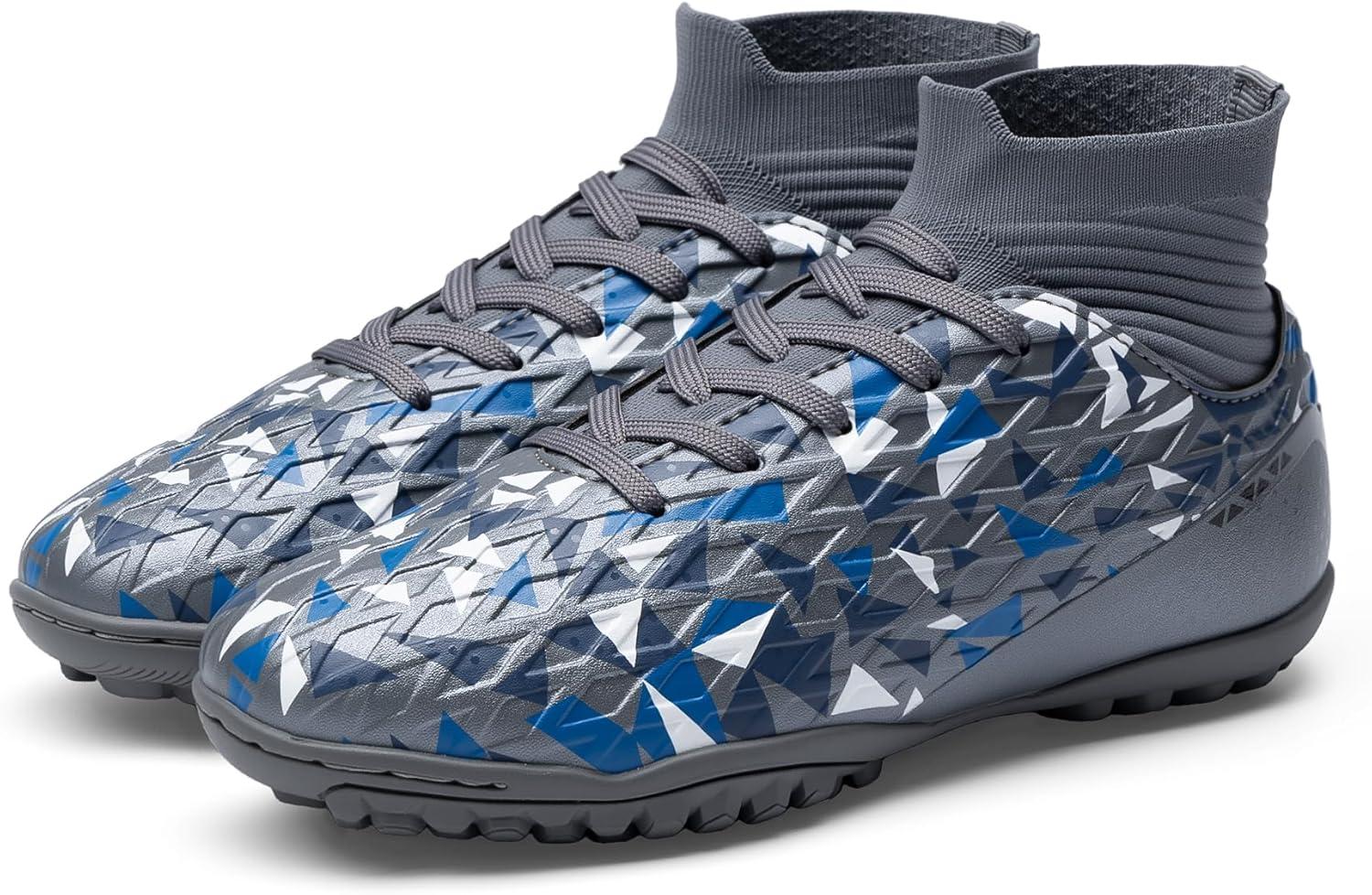 imageDREAM PAIRS Boys Girls Indoor Soccer Shoes High Top Football Turf Futsal Shoes for LittleBig KidGrey