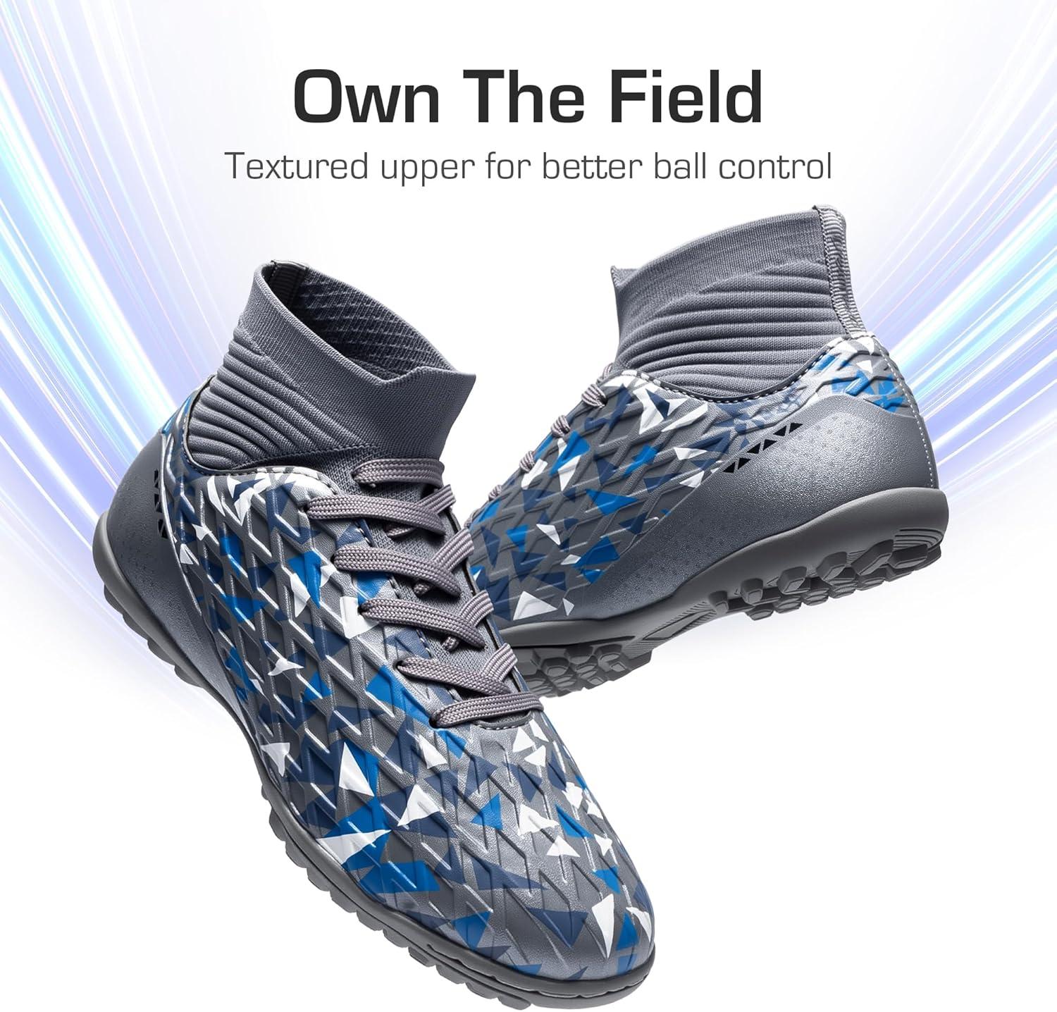 imageDREAM PAIRS Boys Girls Indoor Soccer Shoes High Top Football Turf Futsal Shoes for LittleBig KidGrey