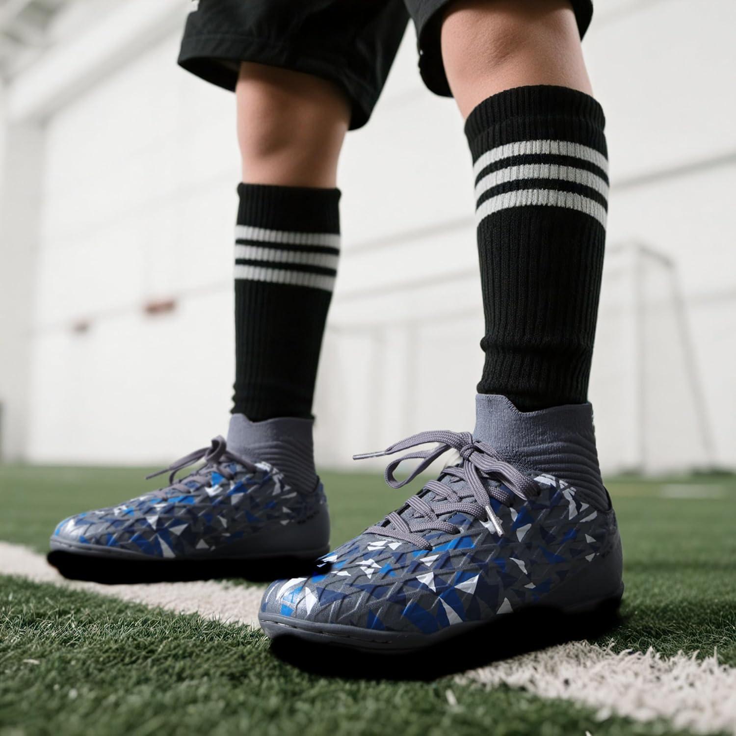 imageDREAM PAIRS Boys Girls Indoor Soccer Shoes High Top Football Turf Futsal Shoes for LittleBig KidGrey