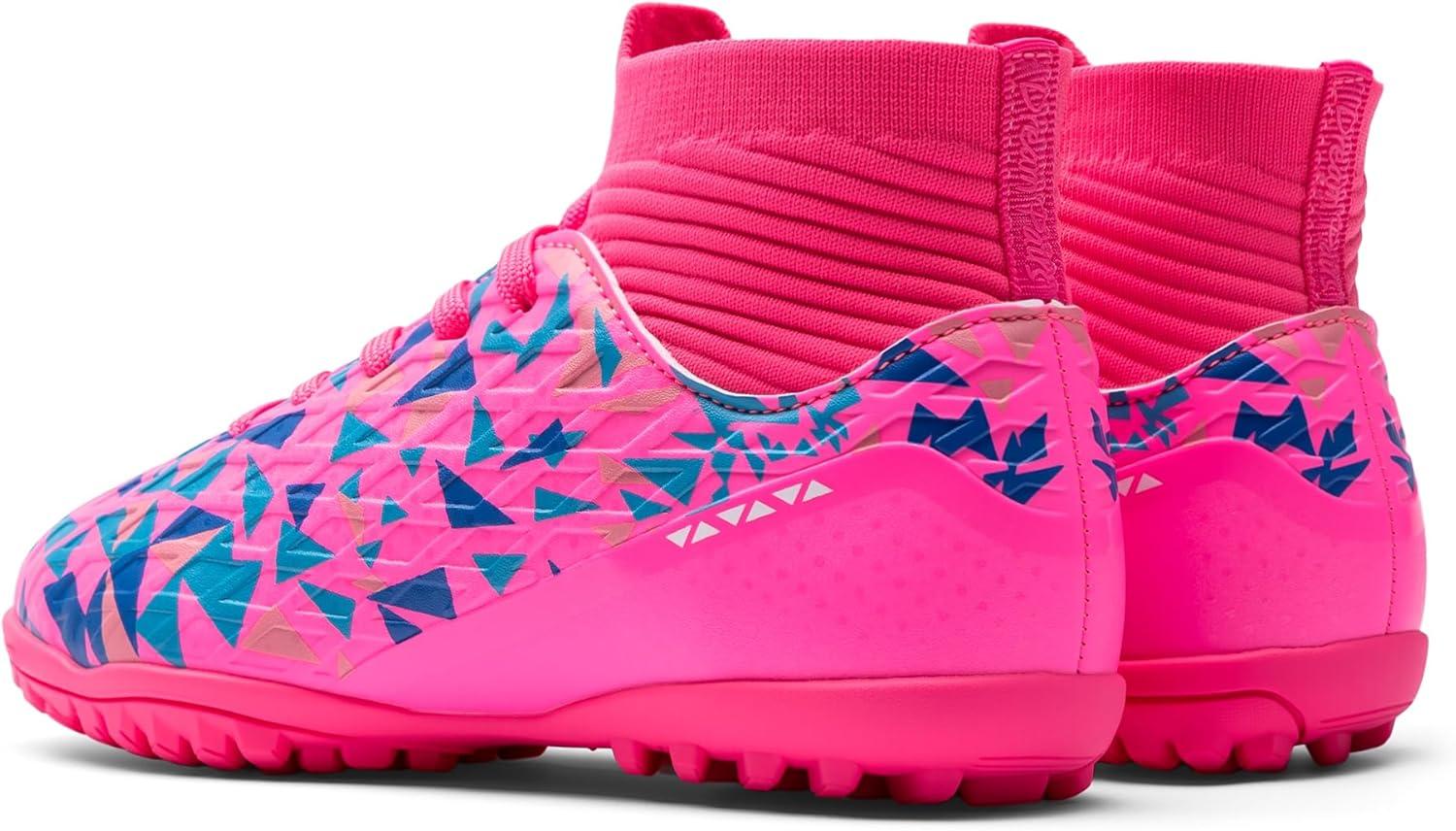 imageDREAM PAIRS Boys Girls Indoor Soccer Shoes High Top Football Turf Futsal Shoes for LittleBig KidHot Pink